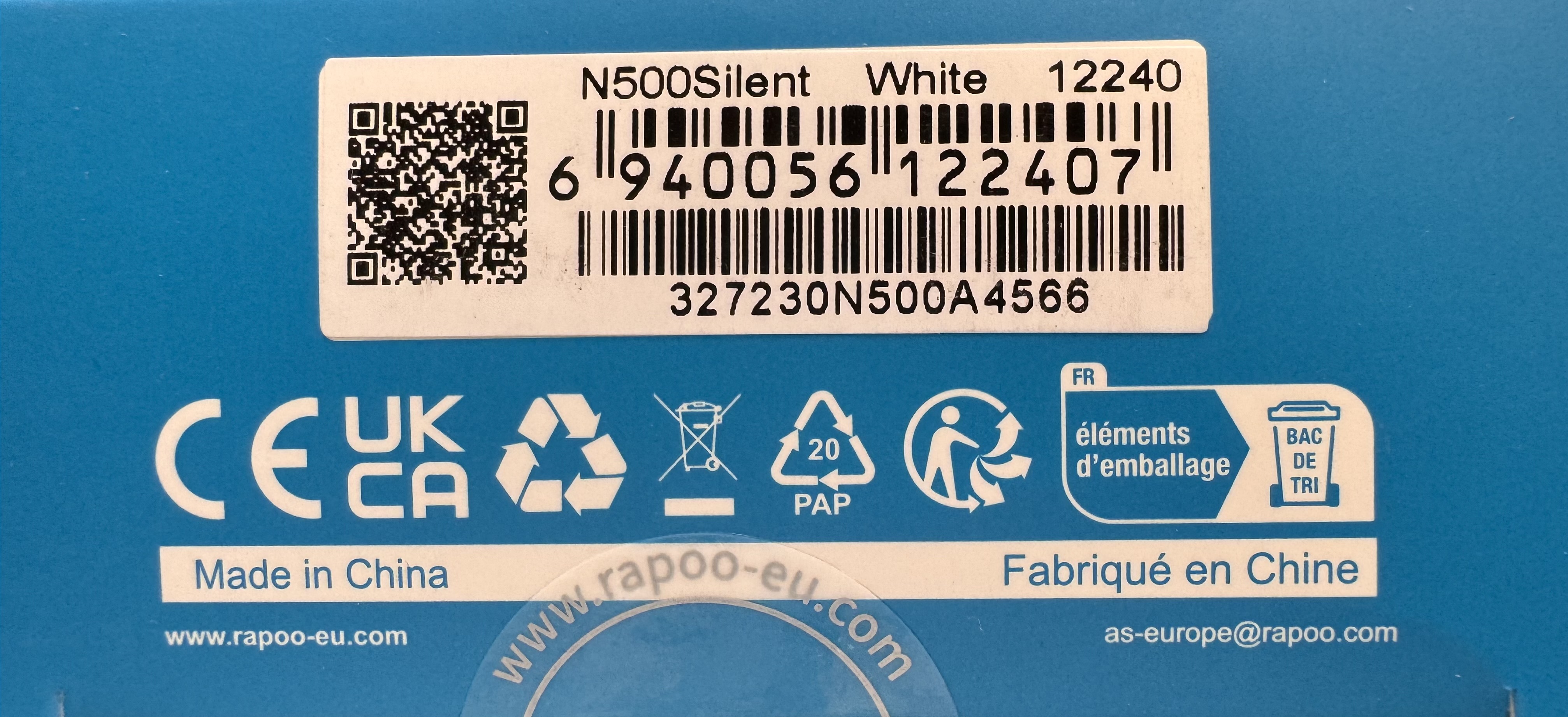 RAPOO N500Silent.WHITE Wired Optical Mouse
