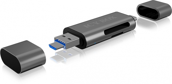 RAIDSONIC ICY BOX SD/MicroSD USB 2.0 Card Reader USB-C & -A OTG anthrazit