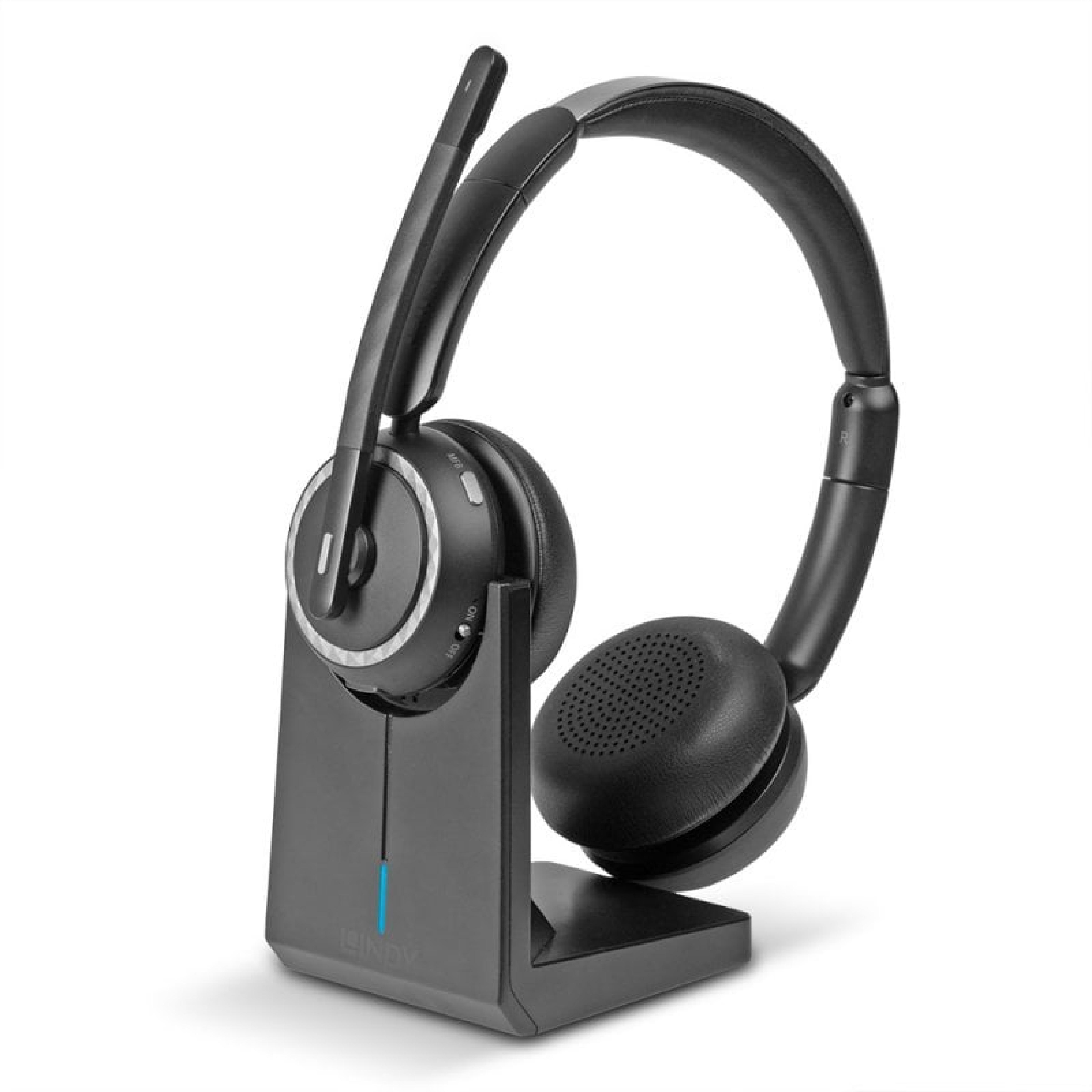 LINDY L118 Kabelloses Buero-Headset mit Ladestation, Plug/Pla