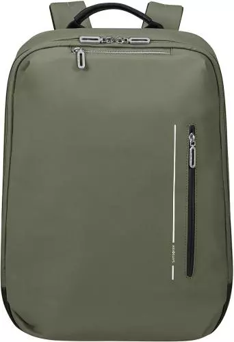 Moderner grüner Rucksack mit vorderer Reißverschlusstasche und Handgriff