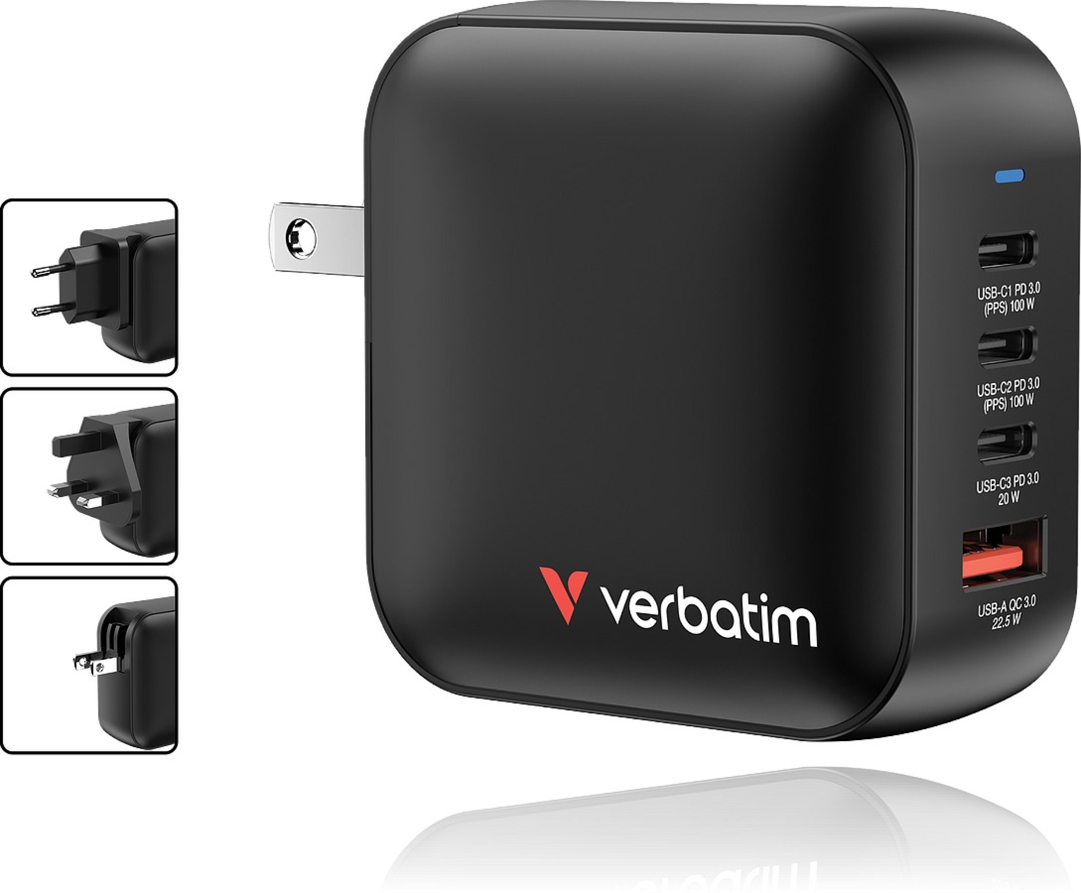 VERBATIM Mini-GaN-Ladegerät, 100W 4 Anschlüsse