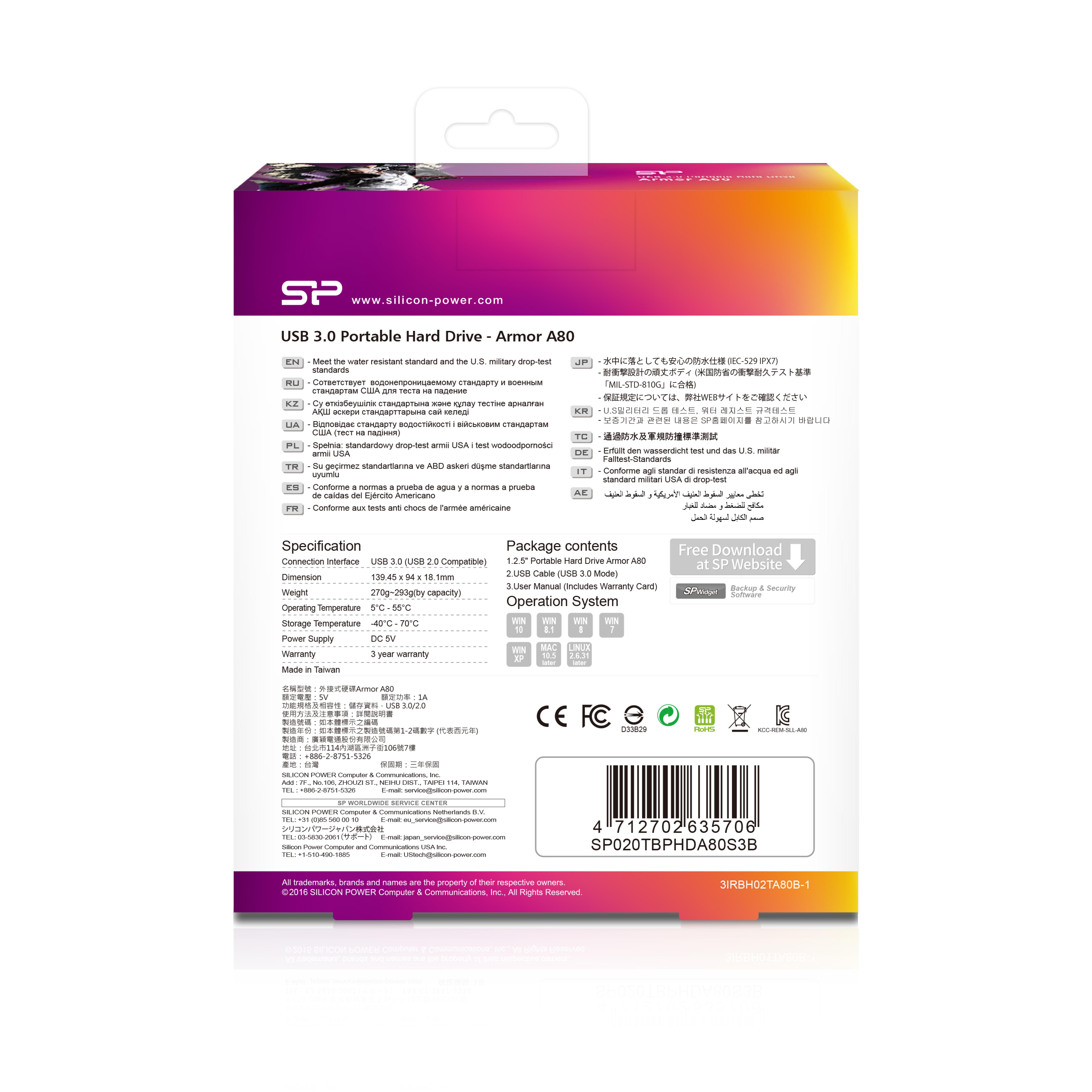 Silicon Power Festplatte 6.3cm 2TB USB3.0 A80Anti-shock/blue extern re