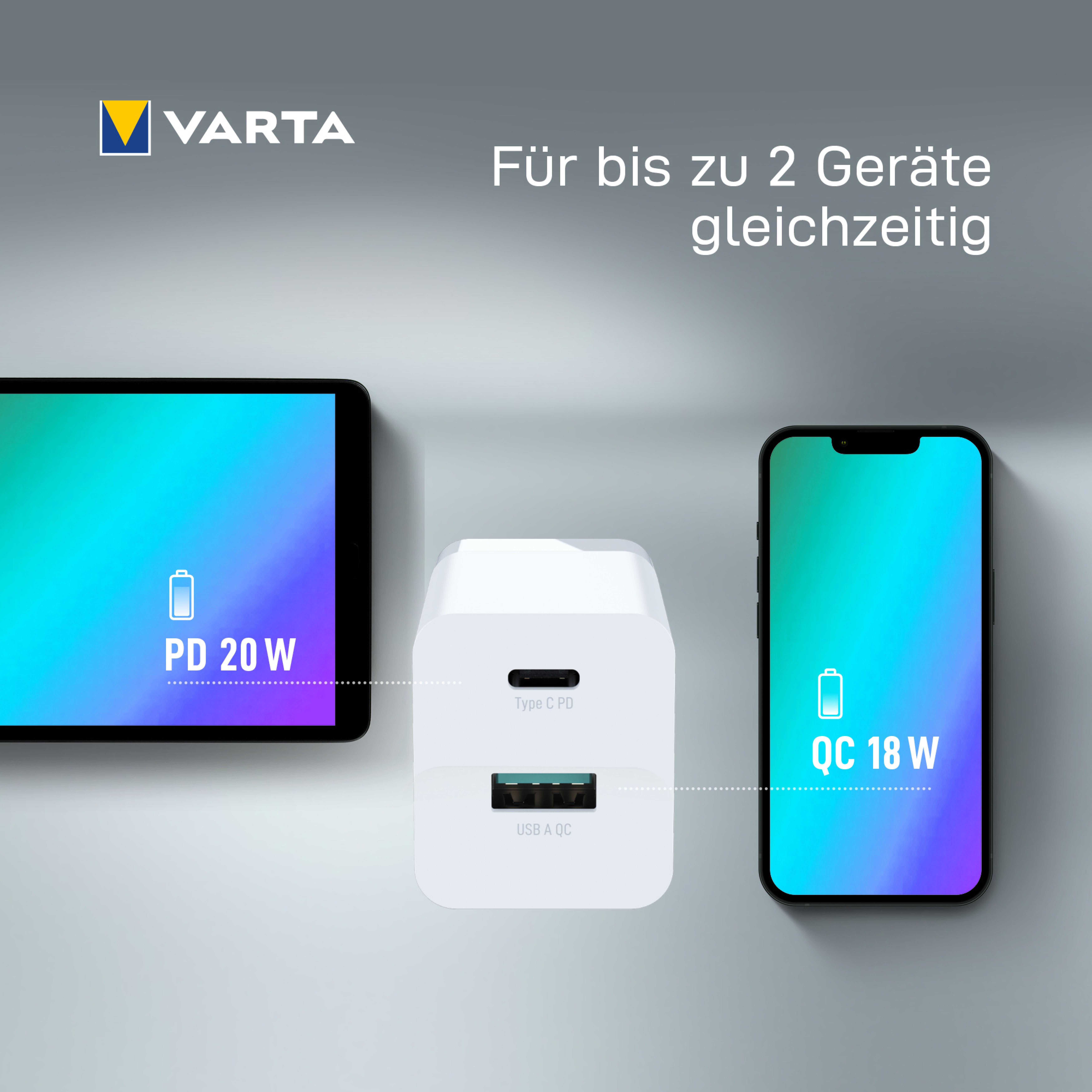Varta Ladegeraet Speed Charger 38W 2-Port 1x USB-C, 1x USB-A