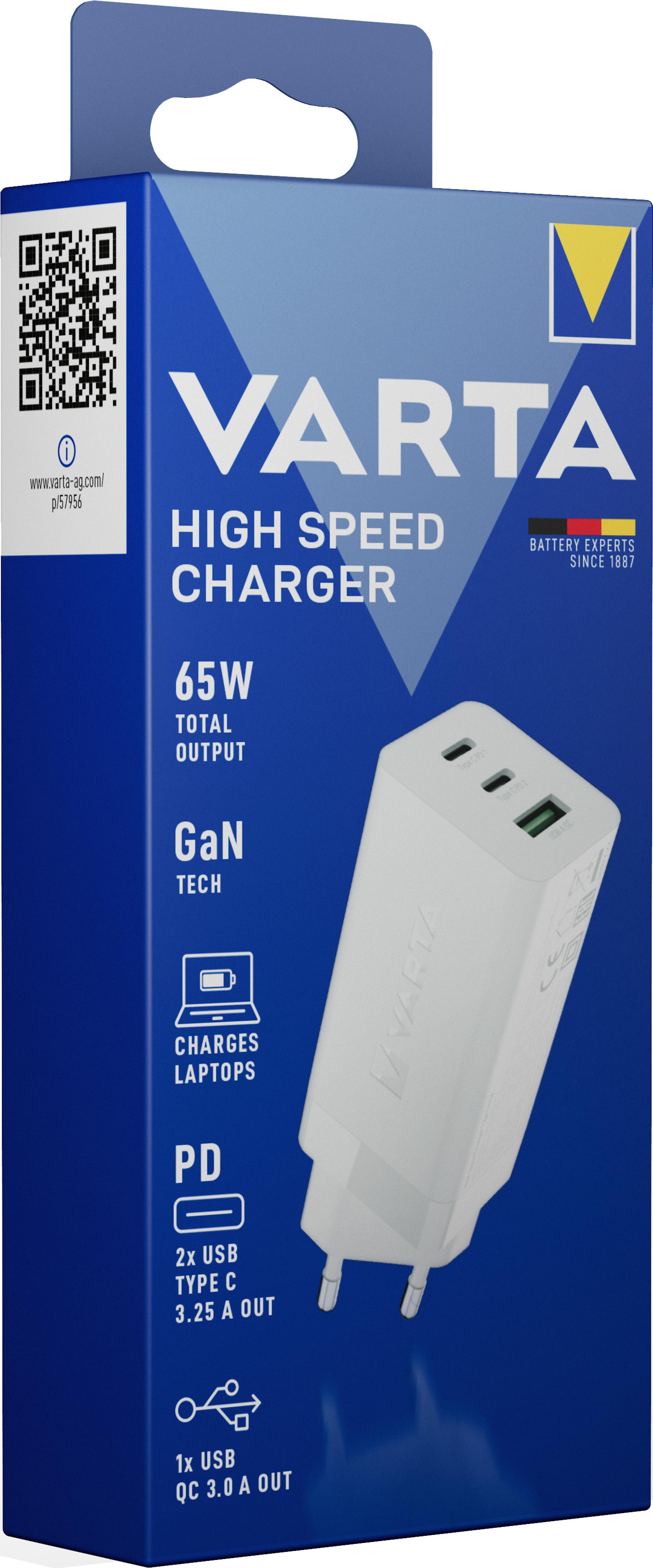Varta Ladegeraet High Speed Charger 65W 2x USB-C 1x USB-A