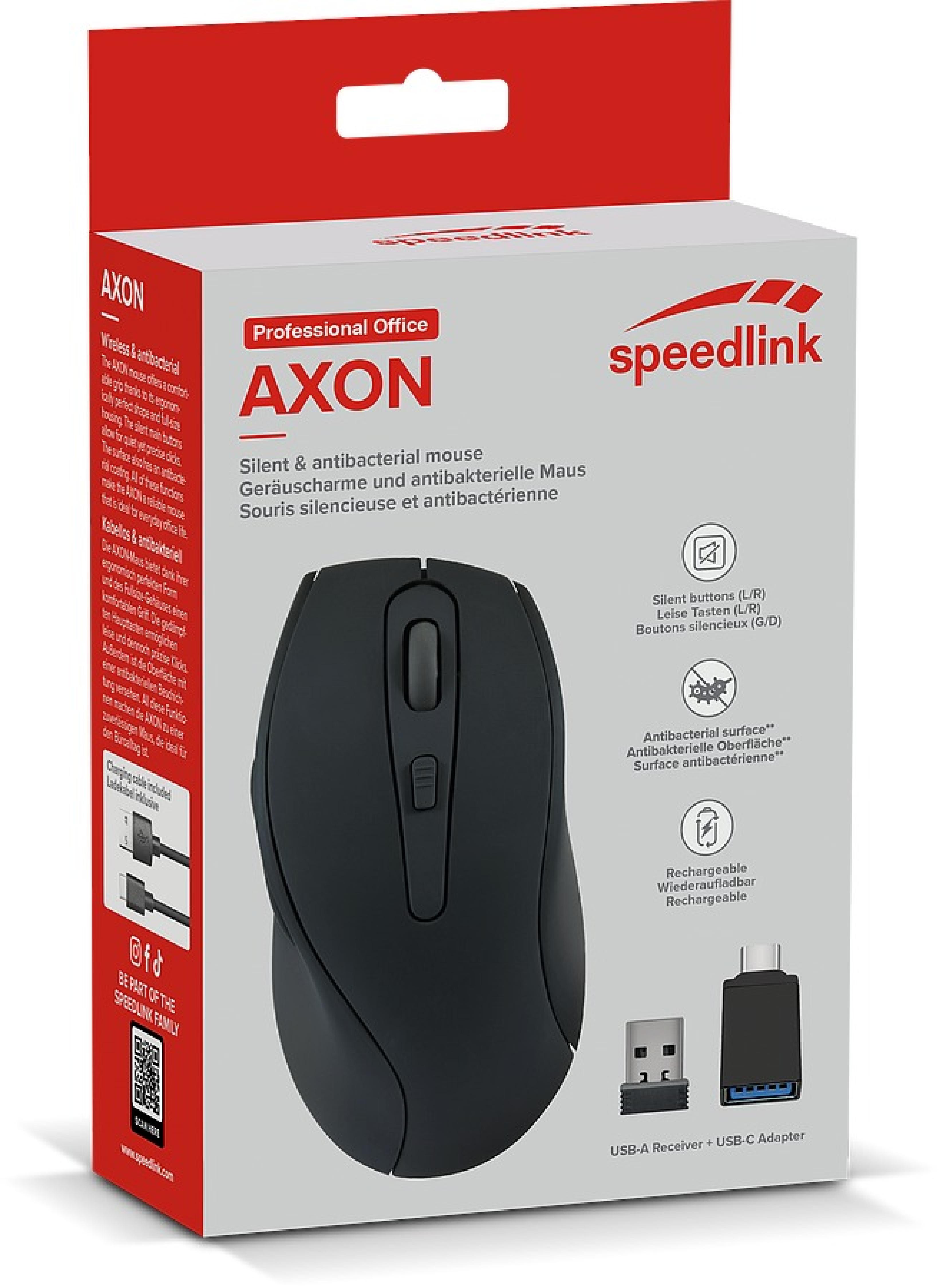 SPEEDLINK AXON Silent  Mouse - Wireless, USB-A/-C, rubber-black