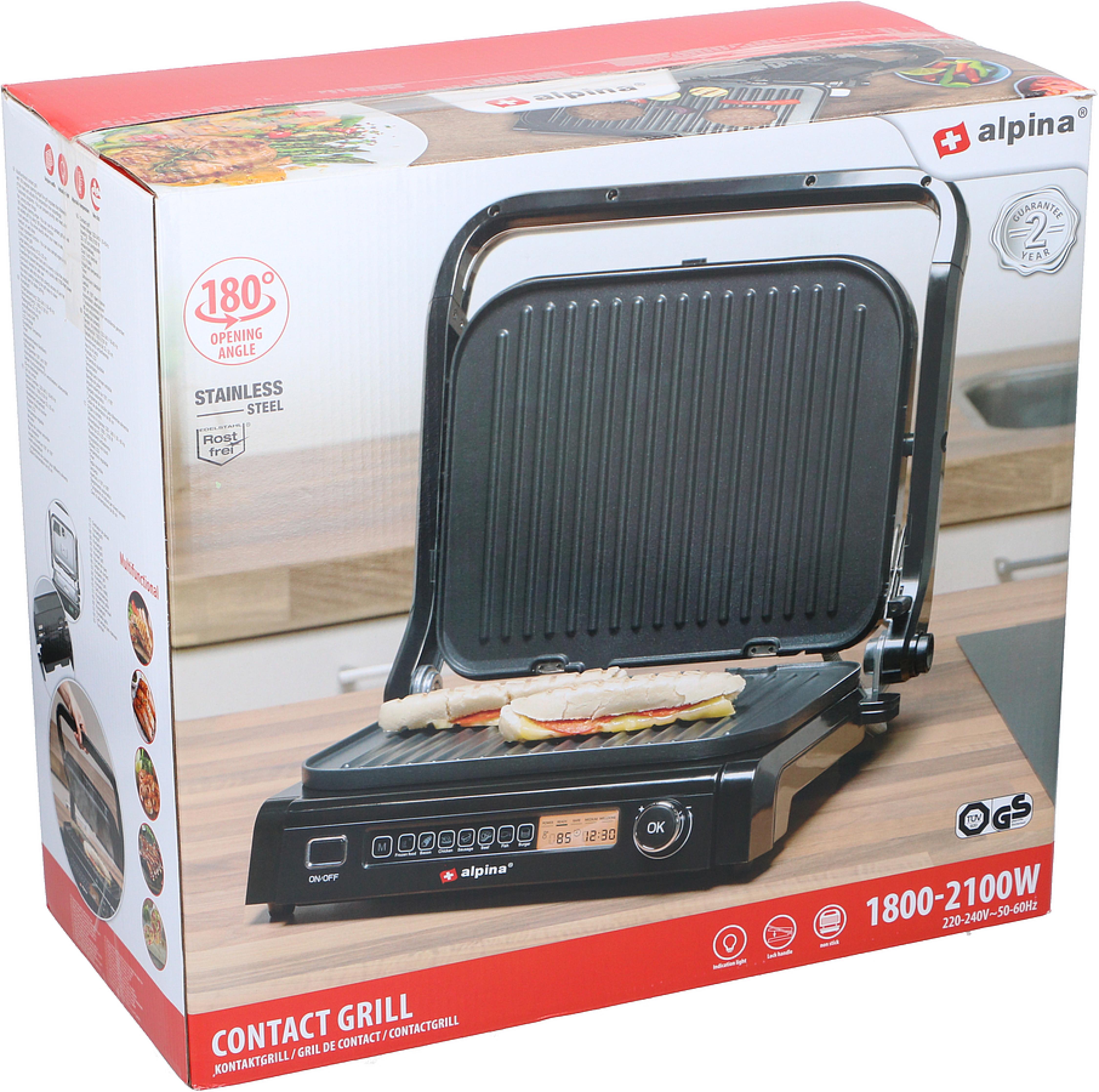 ALPINA Kontaktgrill, 230V, 2100W, Edelstahl