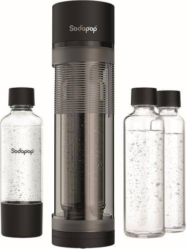 SODAPOP Wassersprudler Logan matt schwarz, 1x 850ml + 1x 600ml Glas + 1x 850ml PET, OHNE CO² Zylinder