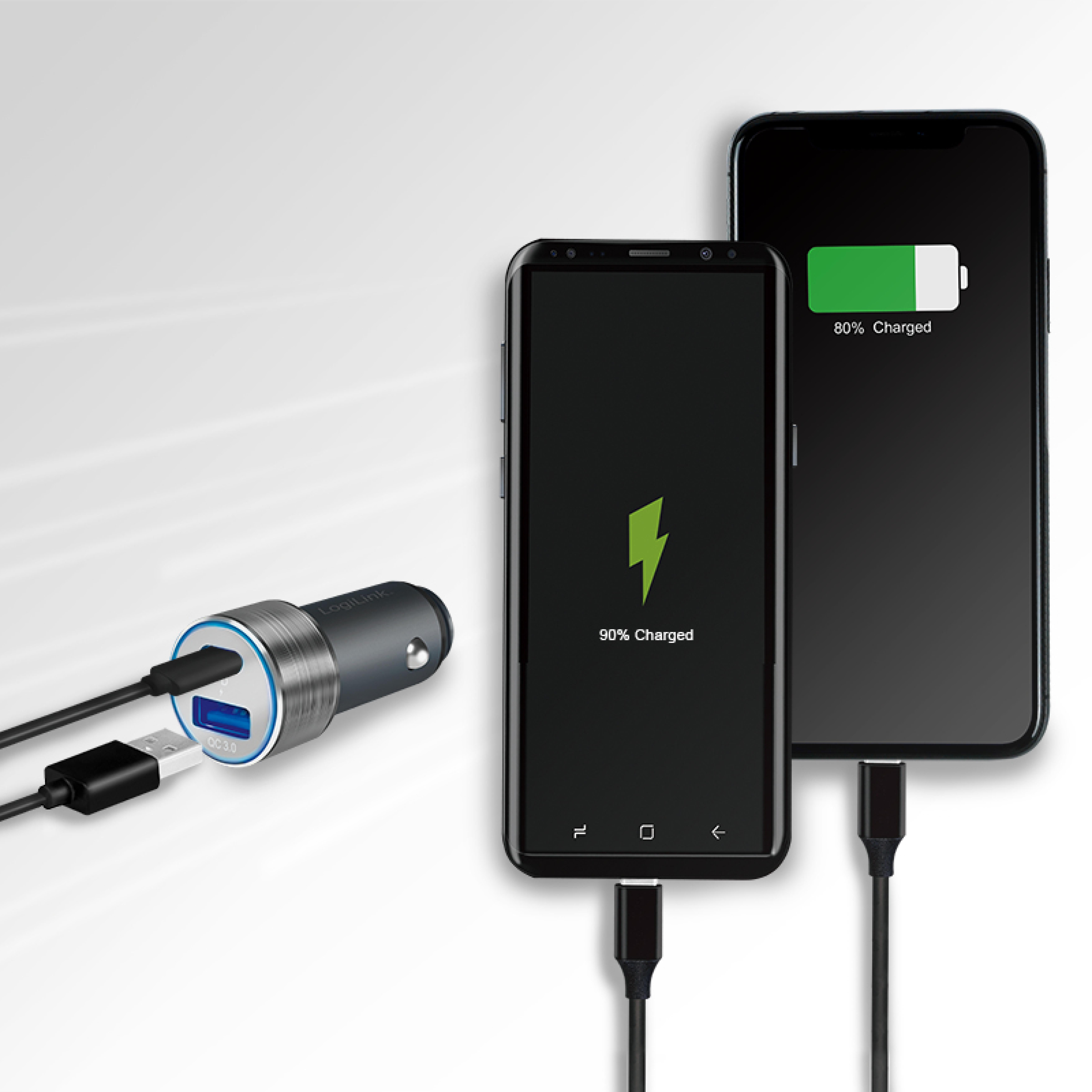 Logilink USB Kfz Ladeadapter 2Port 1xUSB-C PD,1xUSB-A QC,36W