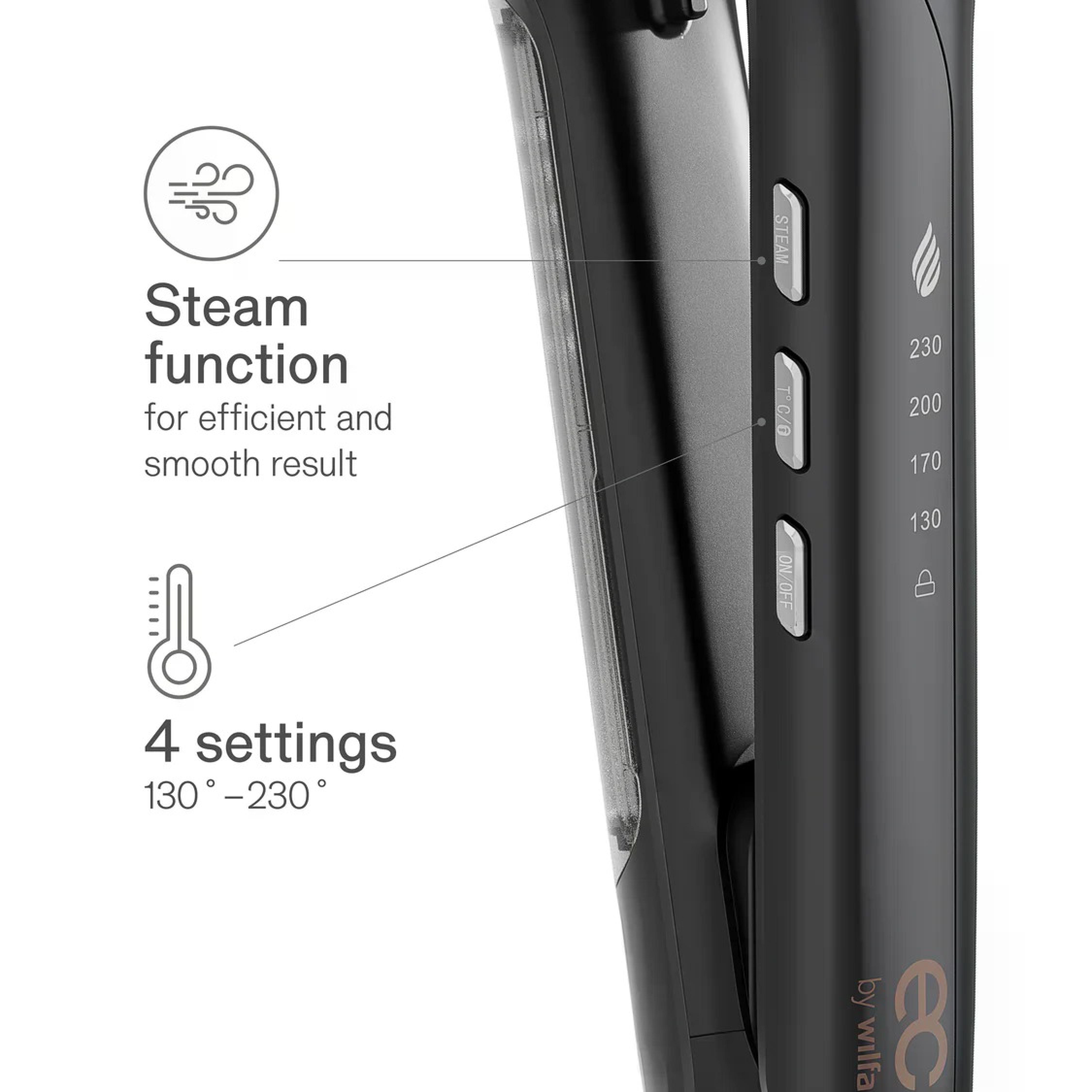 EC BY WILFA Dampf-Haarglätter FLOW STEAM HST2G-S56, 53W, 4 Temperaturstufen bis 230 Grad, anthrazit
