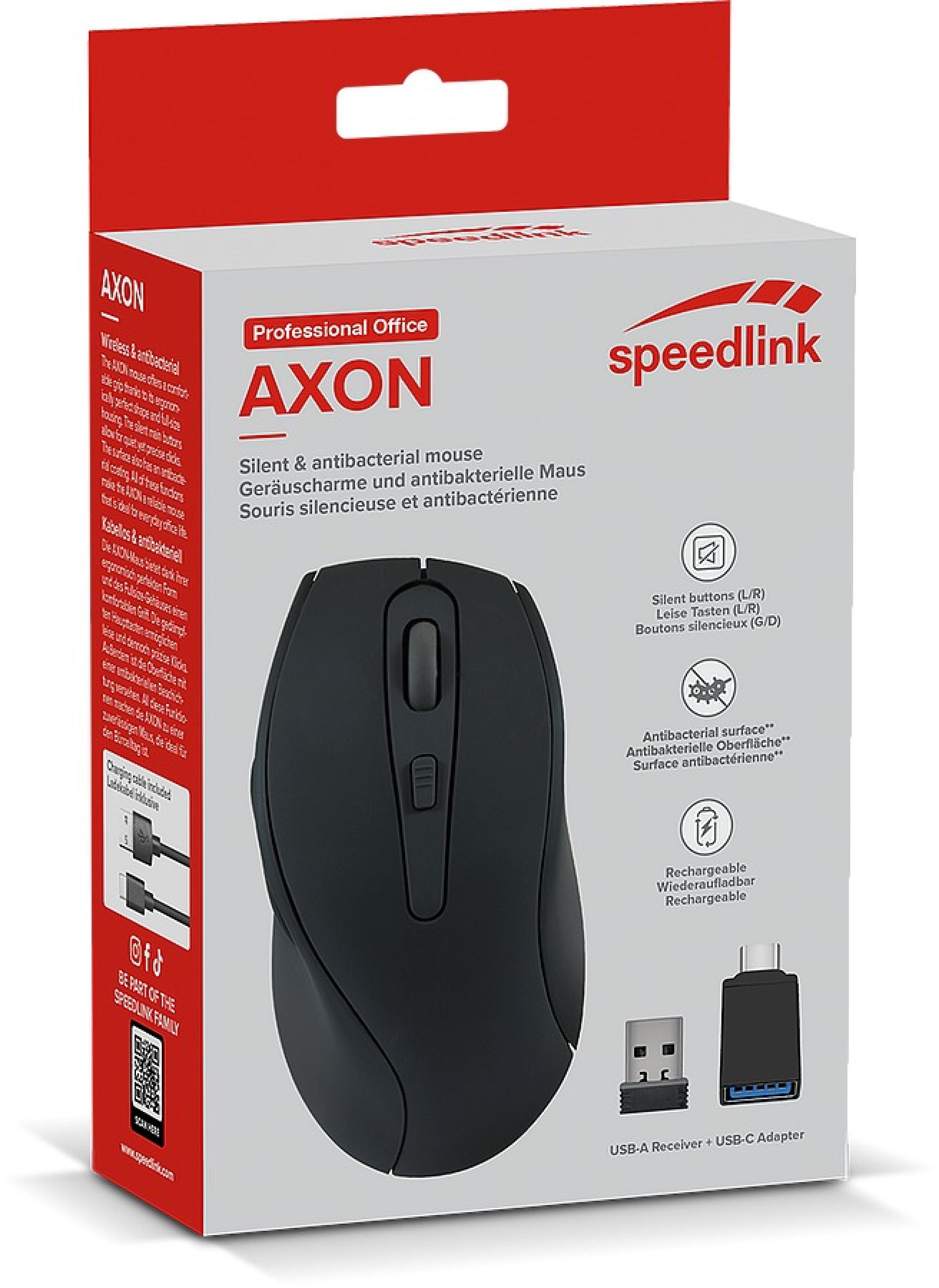 SPEEDLINK AXON Silent  Mouse - Wireless, USB-A/-C, rubber-black