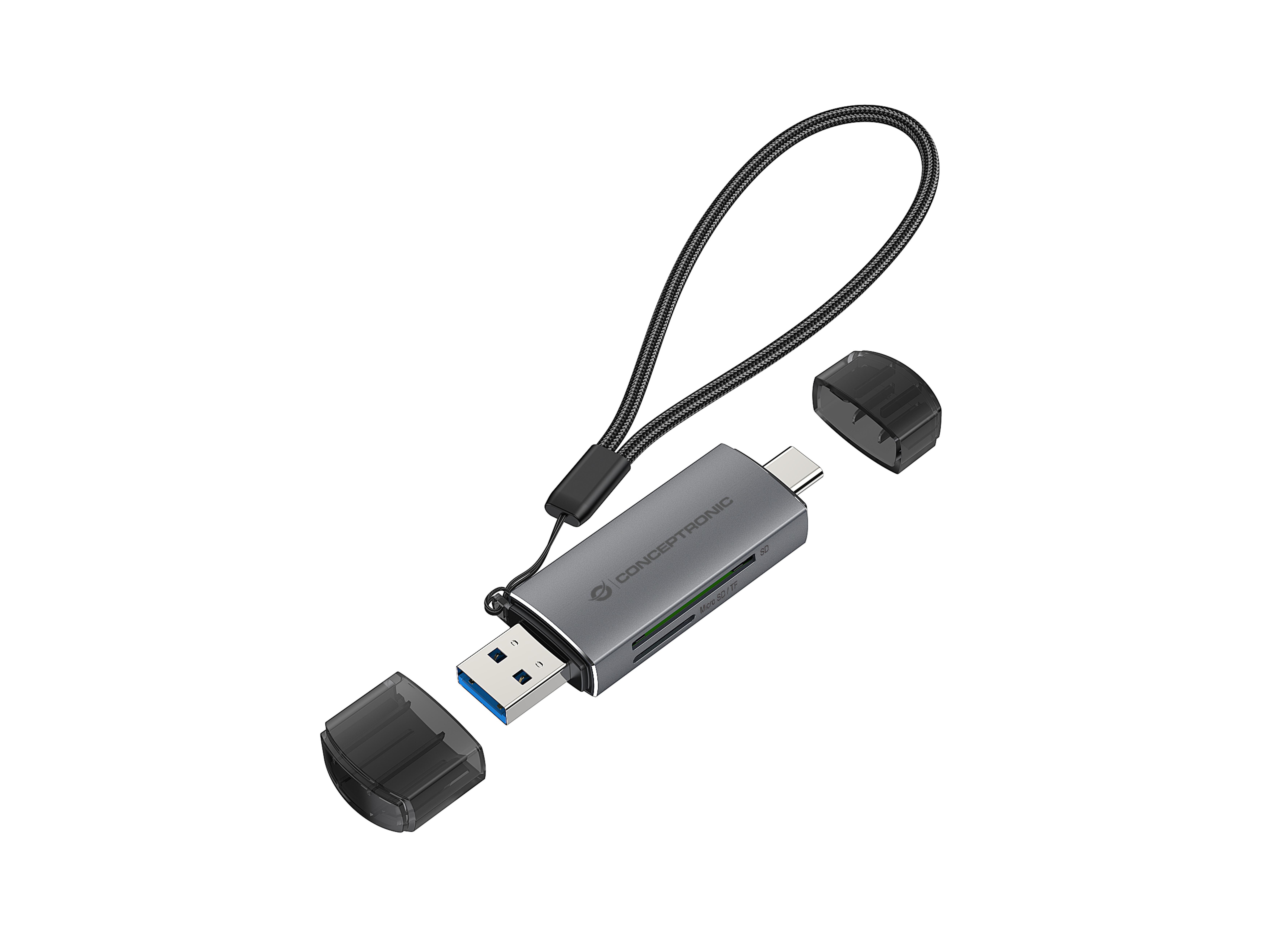 CONCEPTRONIC Kartenleser USB-A/-C3.2->TF/Micro-SD3.0 schwarz