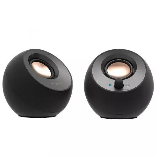 Schwarze kugelförmige Lautsprecher mit elegantem Design