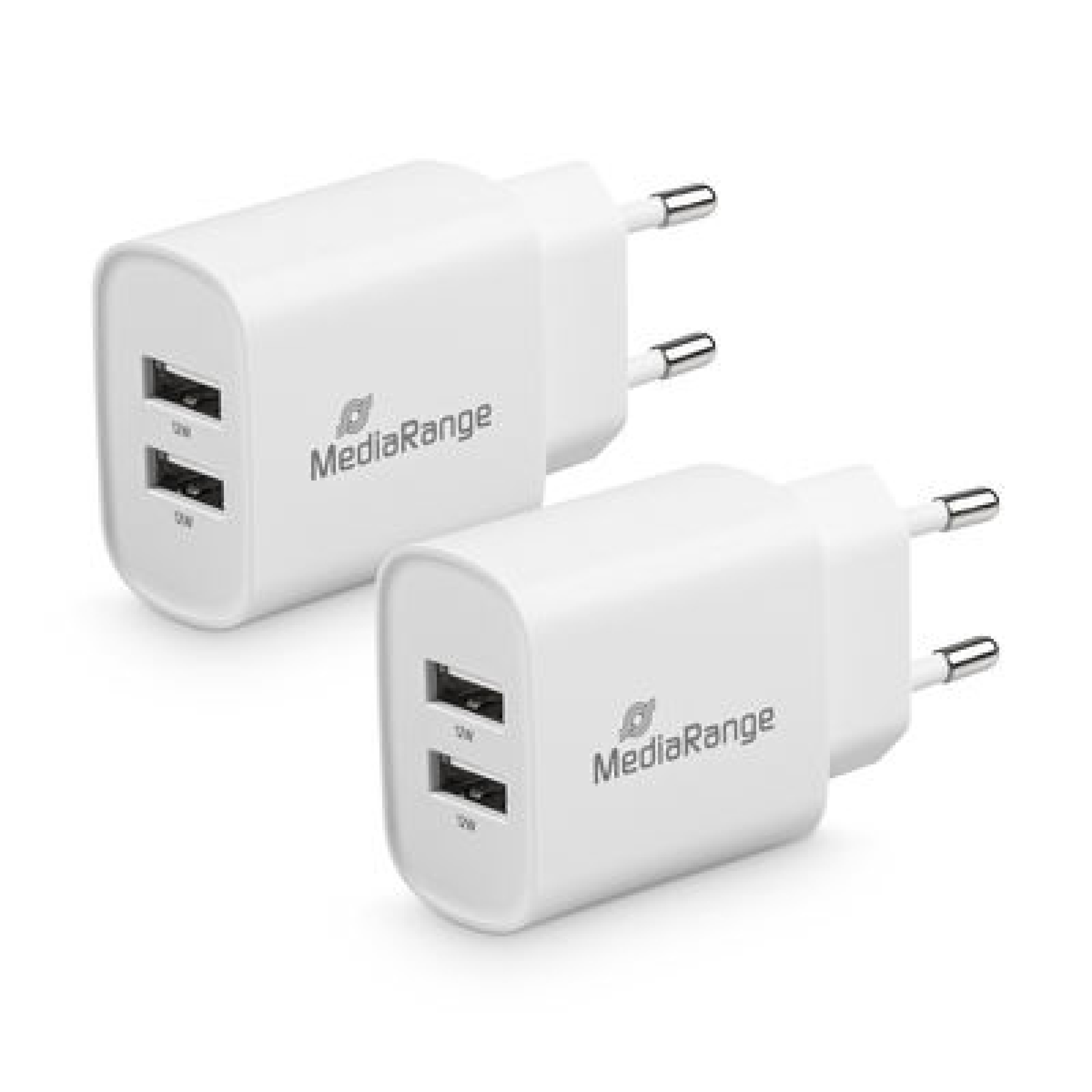 MediaRange Ladegeraet 12W 2-Port 2x USB-A, weiss