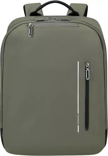 Olivgrüner Laptop-Rucksack mit mehreren Reißverschlusstaschen und schlankem Design