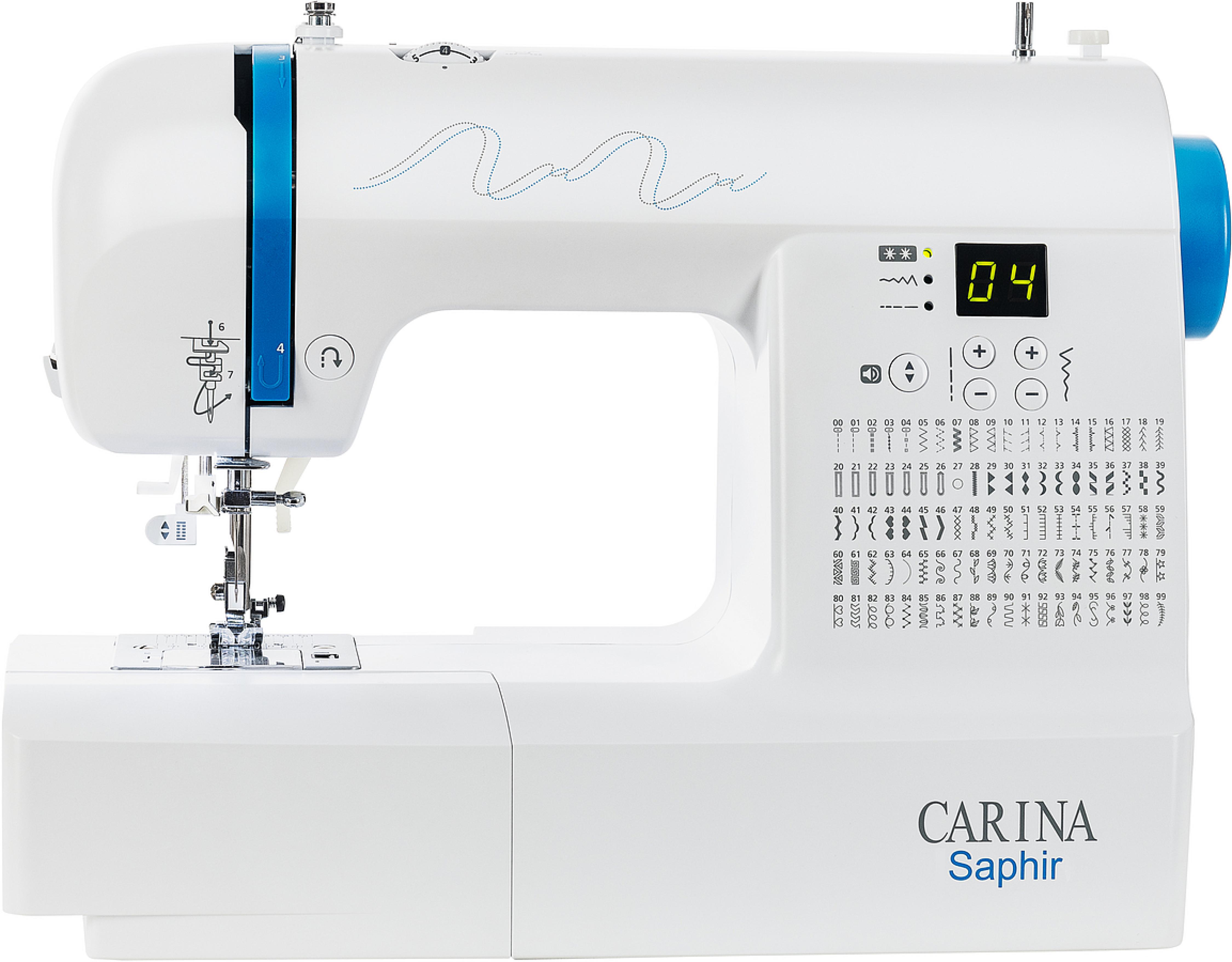 CARINA Saphir Computer Nähmaschine - großer Anschiebetisch, 100 Stichmuster, Einfädelautomatik, Fadenabschneider, Freiarm
