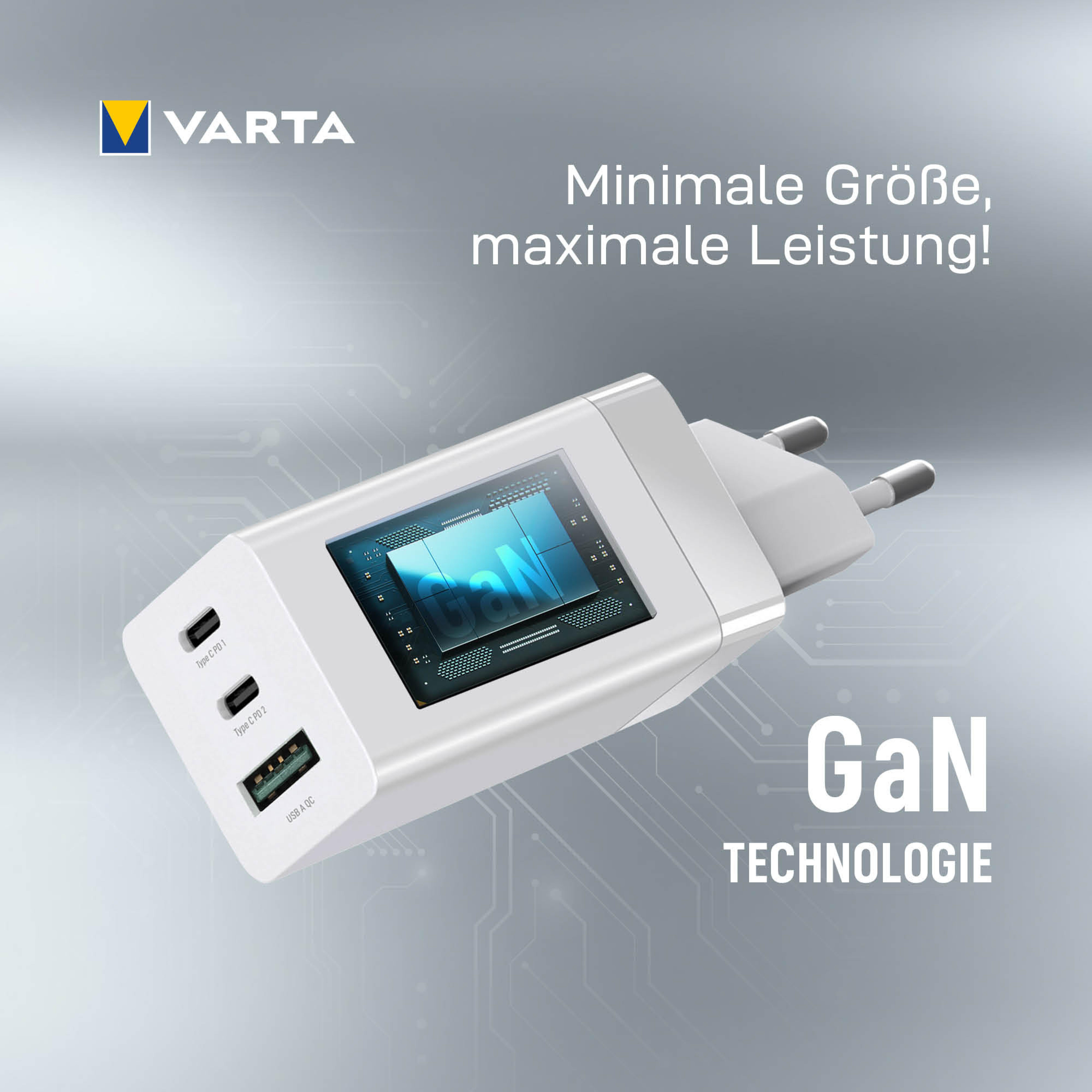 Varta Ladegeraet High Speed Charger 65W 2x USB-C 1x USB-A
