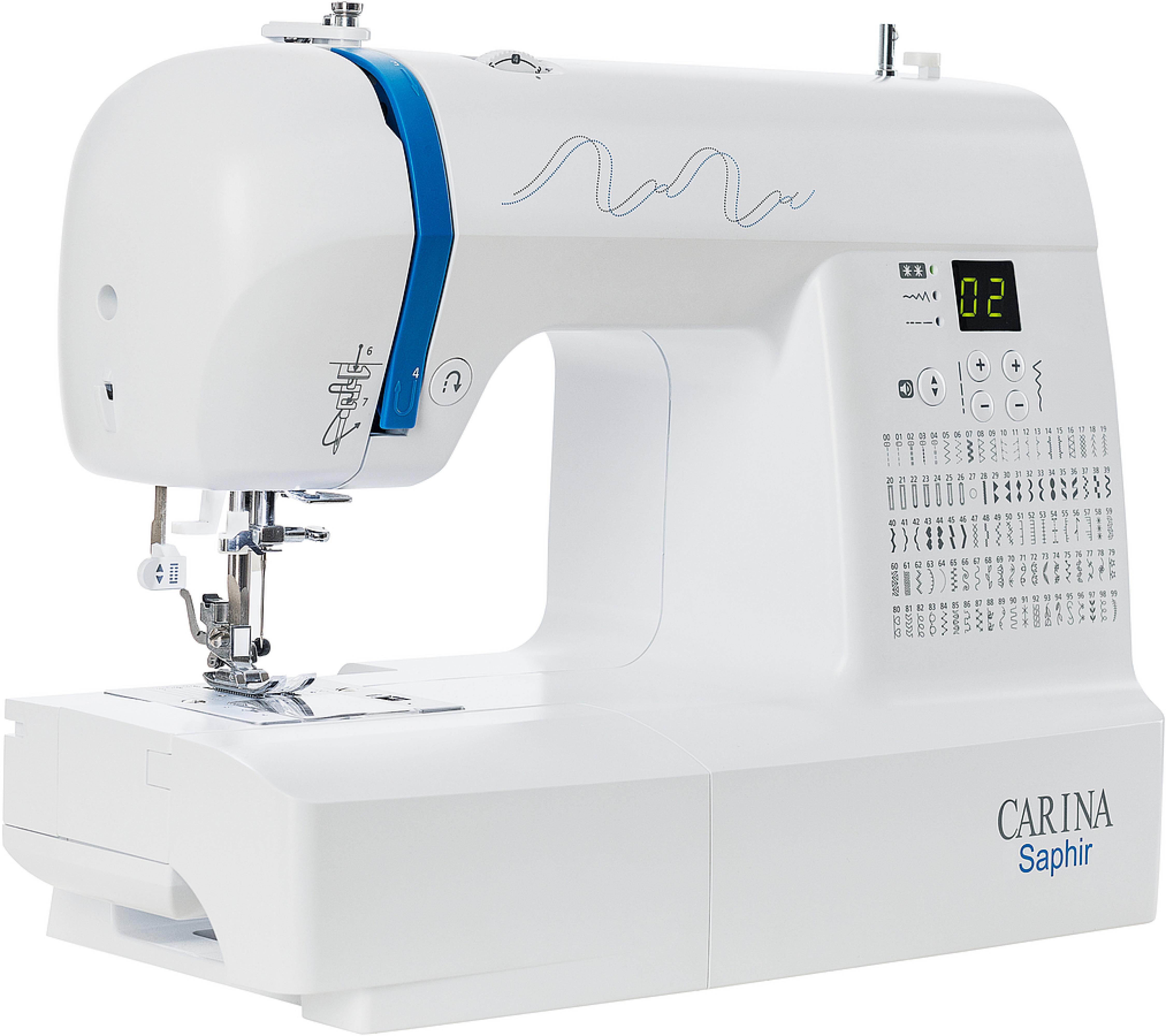 CARINA Saphir Computer Nähmaschine - großer Anschiebetisch, 100 Stichmuster, Einfädelautomatik, Fadenabschneider, Freiarm
