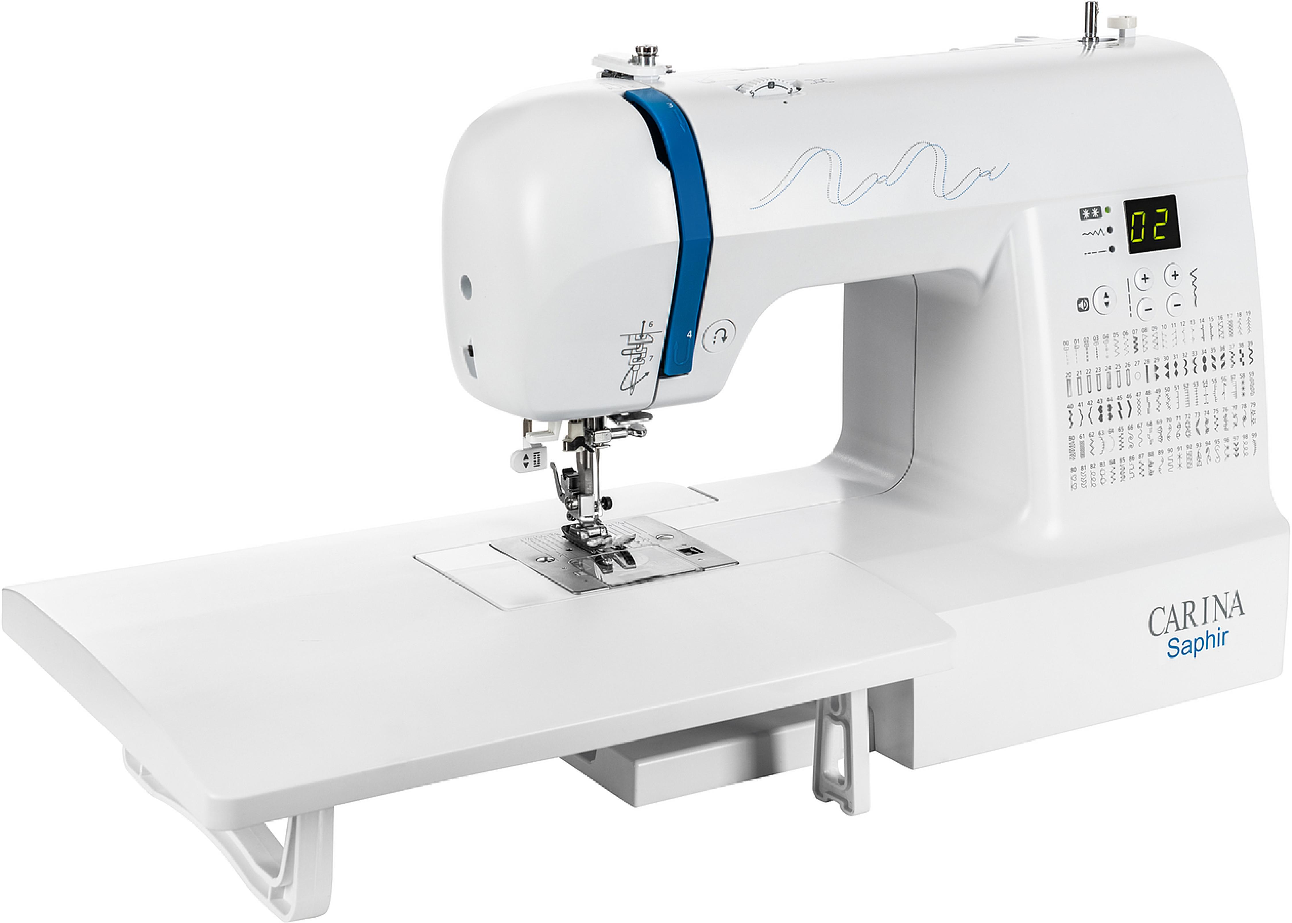 CARINA Saphir Computer Nähmaschine - großer Anschiebetisch, 100 Stichmuster, Einfädelautomatik, Fadenabschneider, Freiarm