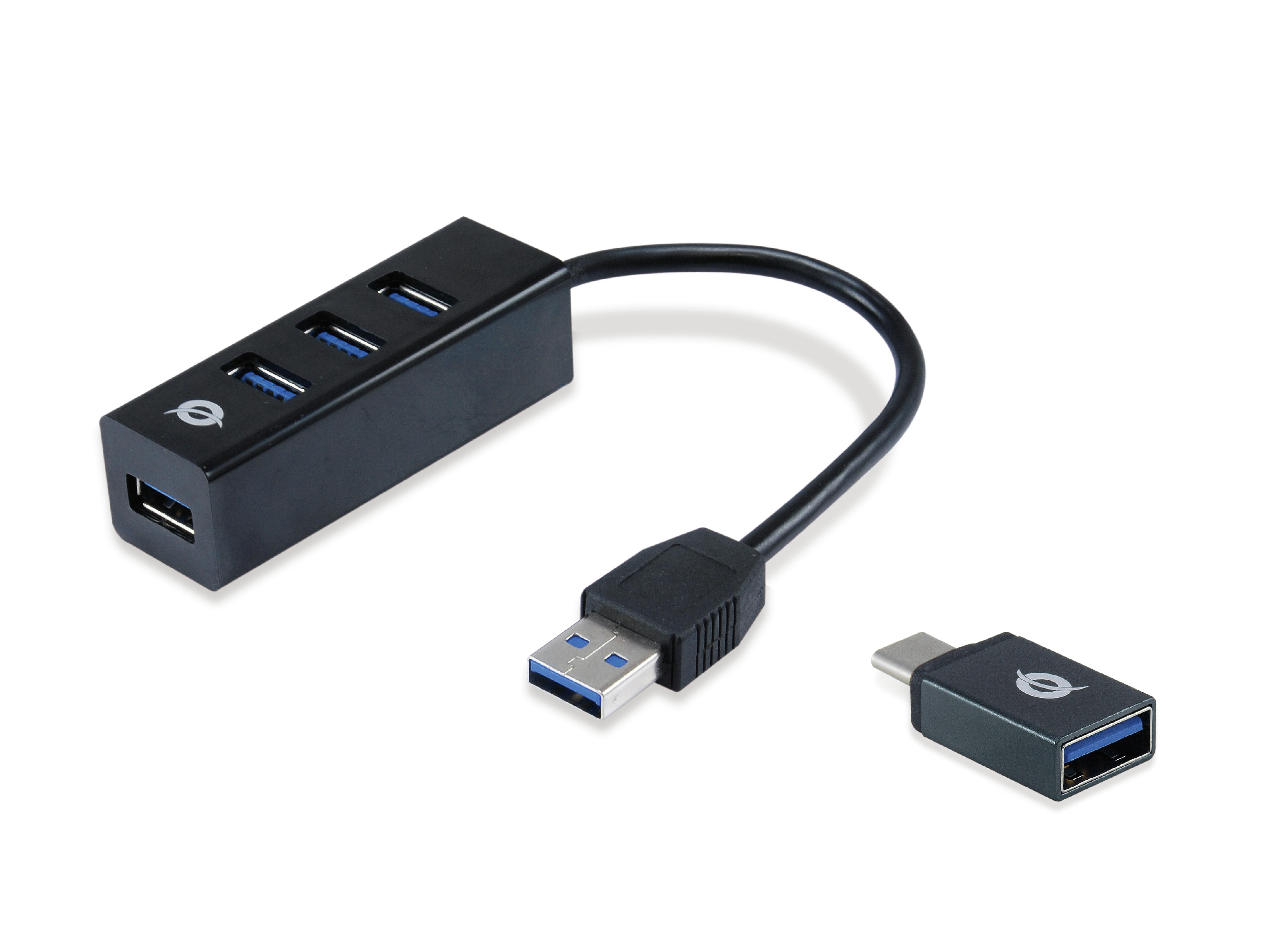 CONCEPTRONIC 4-Port Hub USB-A3.0/-C Adap.->4xA3.0 o.Netz. sw