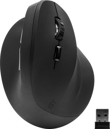 ISY Wireless Ergonomic Optical Maus - kabellose und ergonomische 5-Tasten-Maus, gummierte Oberfläche, 1600 DPI, für Windows und MacOS, schwarz