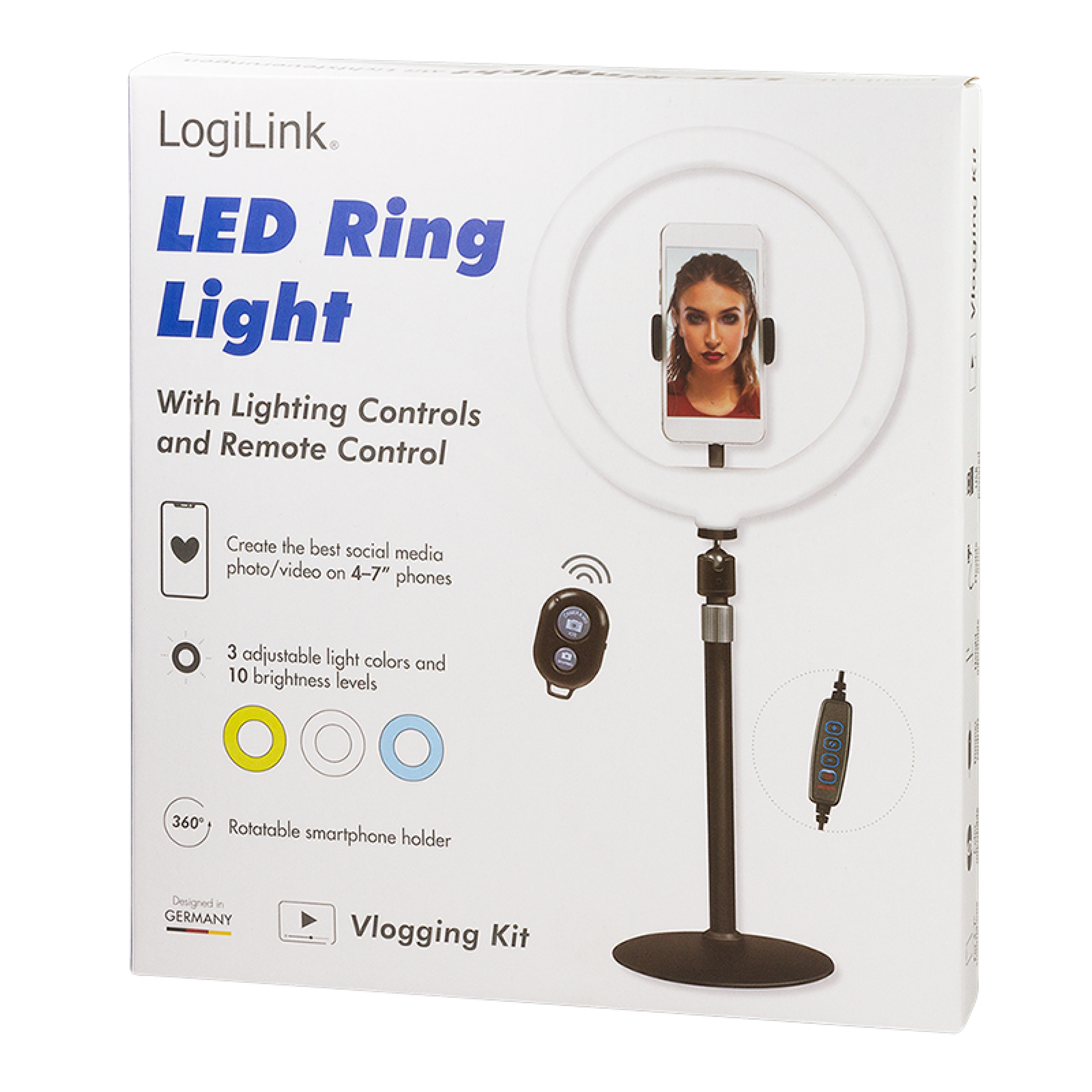 Logilink Smartphone-Ringlicht-Stativ m. Fernausloeser,DM 25cm