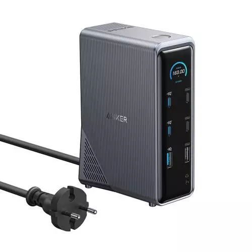 Multifunktionales USB-C Ladegerät mit mehreren USB-Anschlüssen und Netzkabel