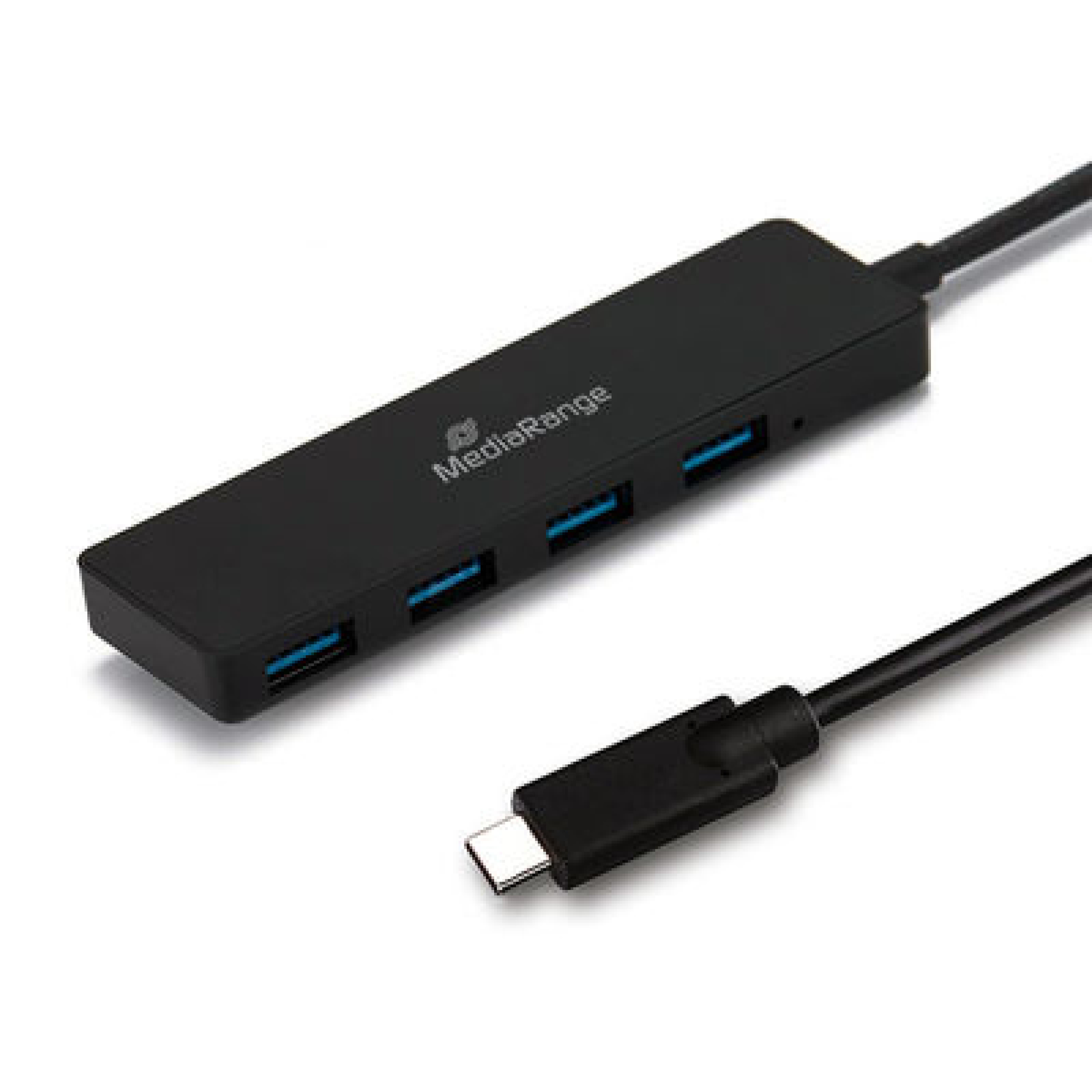 MediaRange USB 3.0 HUB 1:4 Type-C auf USB bus-powered sw