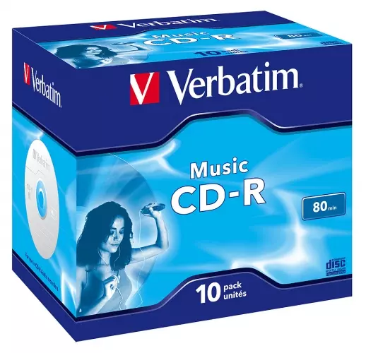 Packung Verbatim Music CD-R mit 10 Discs, geeignet für 80 Minuten Musikaufnahmen