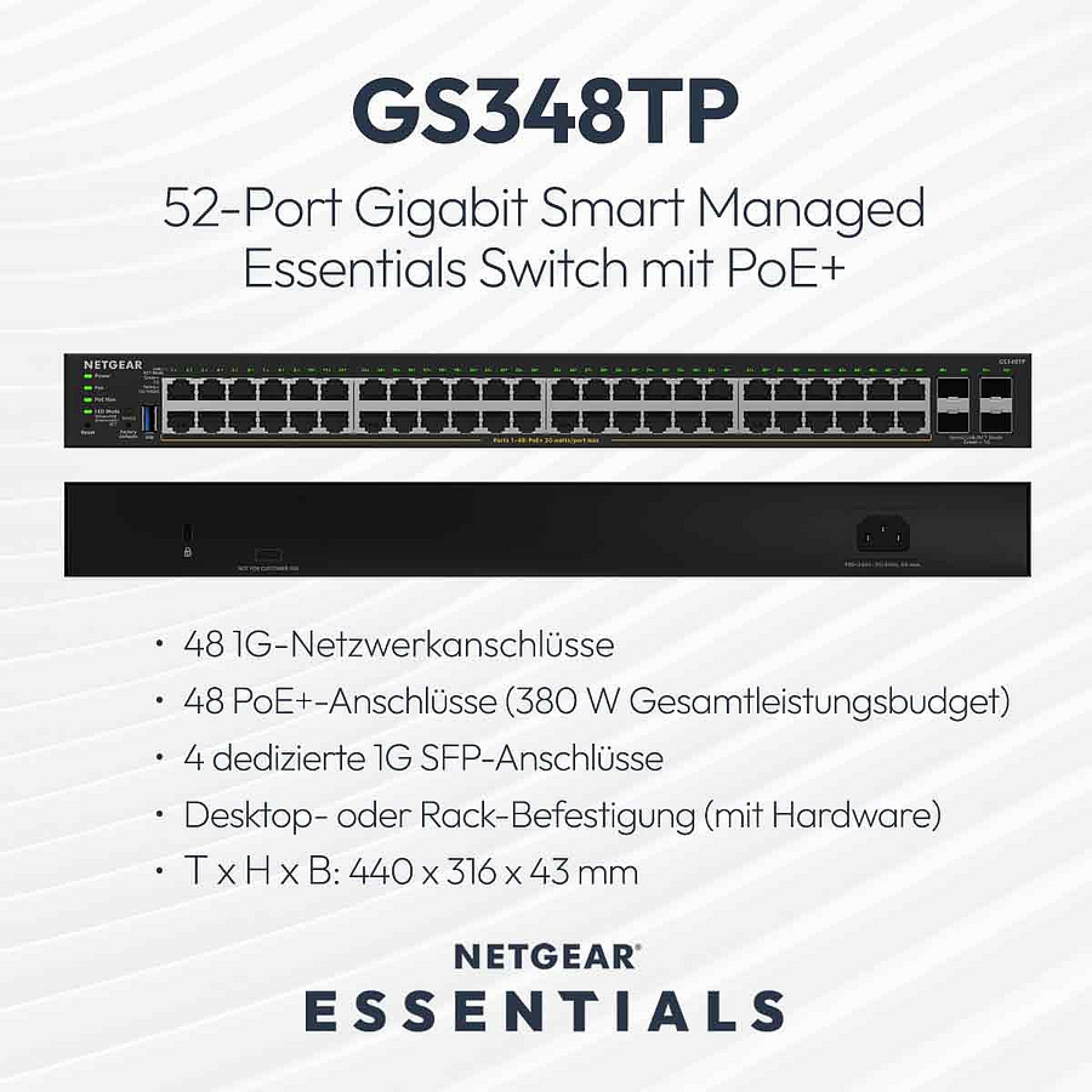 NETGEAR S350 48P GE POE+ SMART SWITCH (GS348TP)