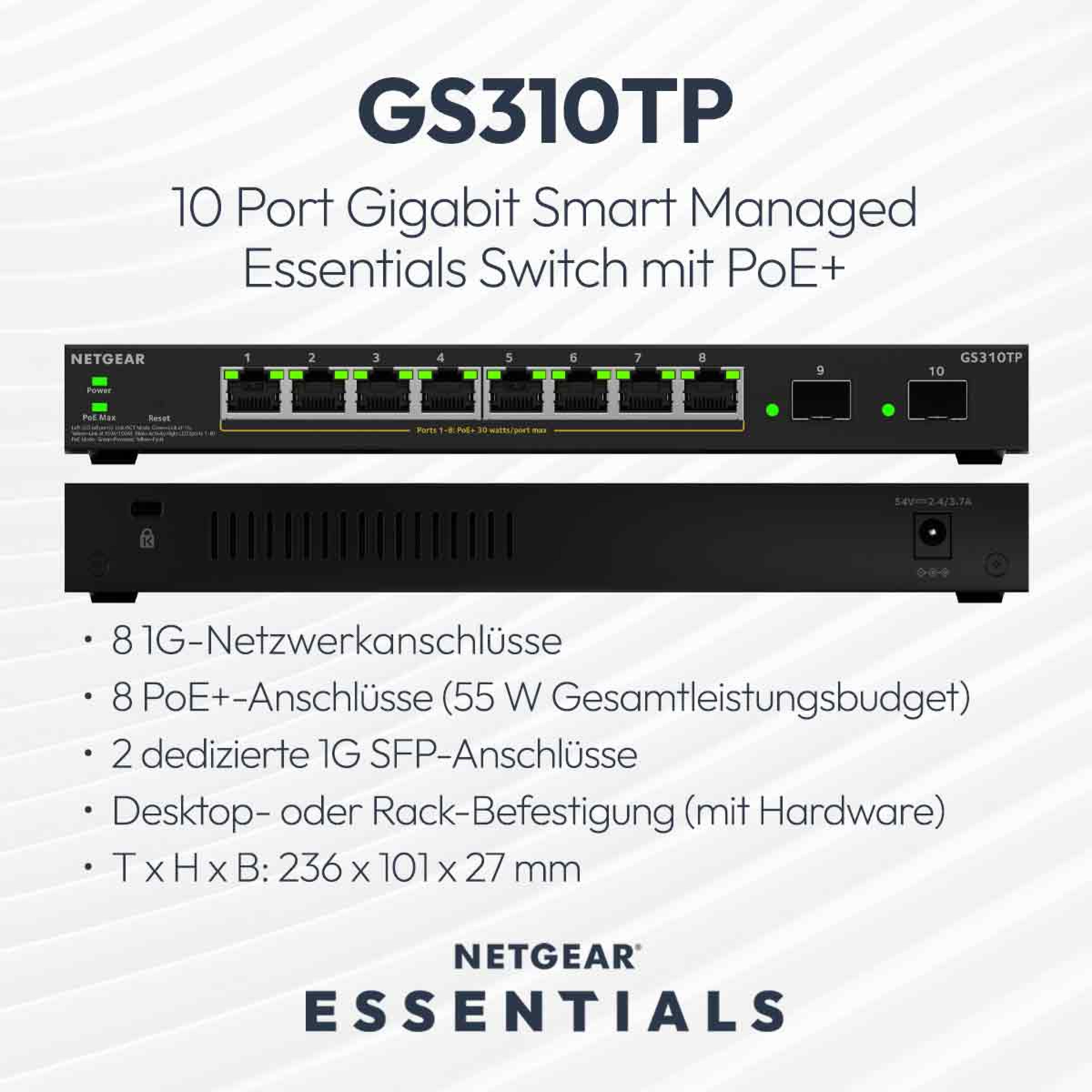 NETGEAR S350 8P GE POE+ SMART SWITCH (GS310TP)
