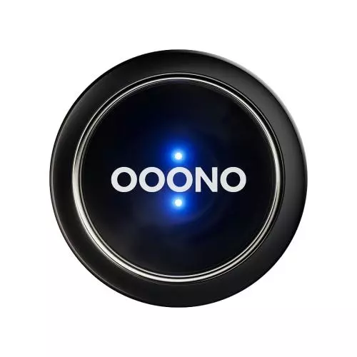 Schwarze runde OOONO Bluetooth-Verkehrswarnung mit blauem LED-Licht