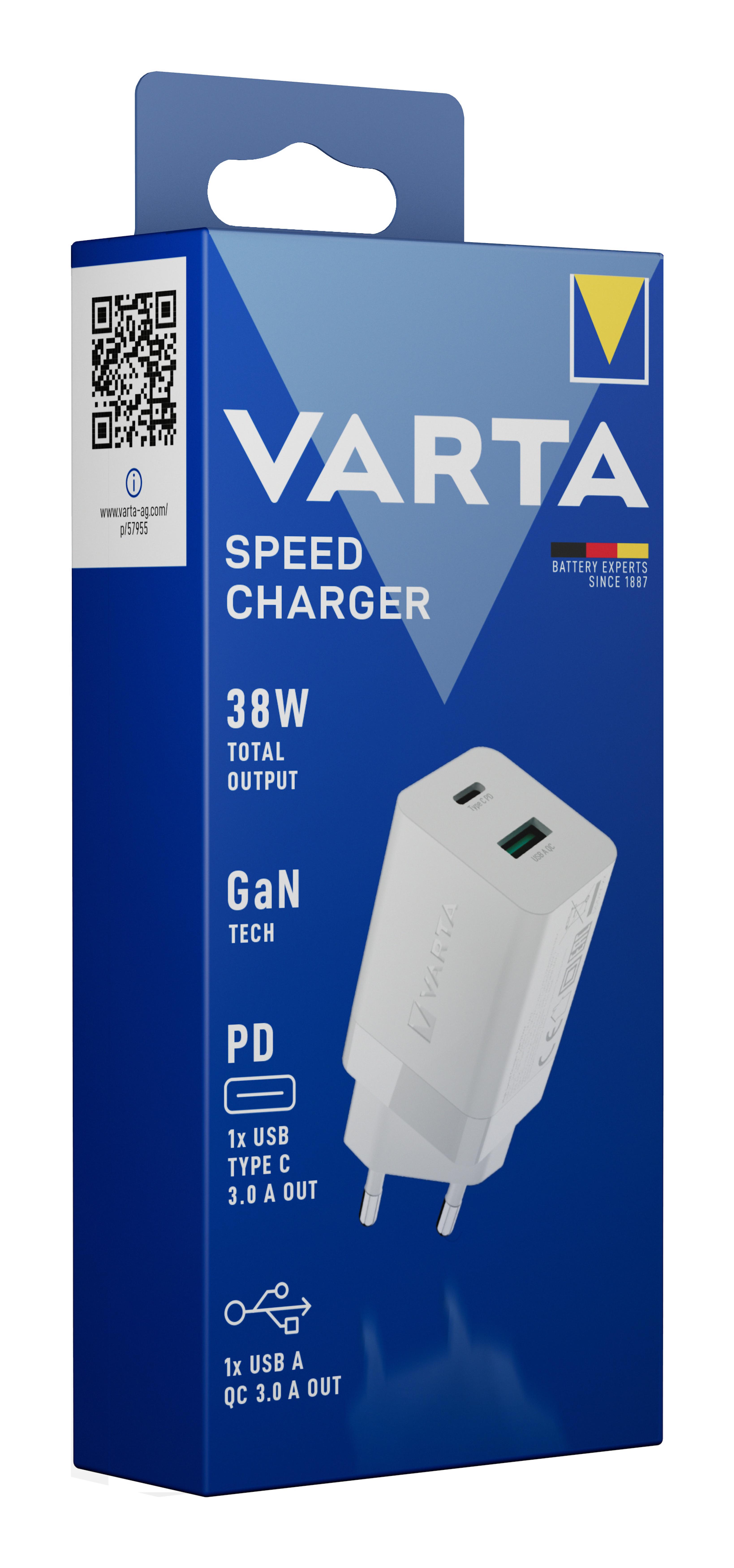 Varta Ladegeraet Speed Charger 38W 2-Port 1x USB-C, 1x USB-A
