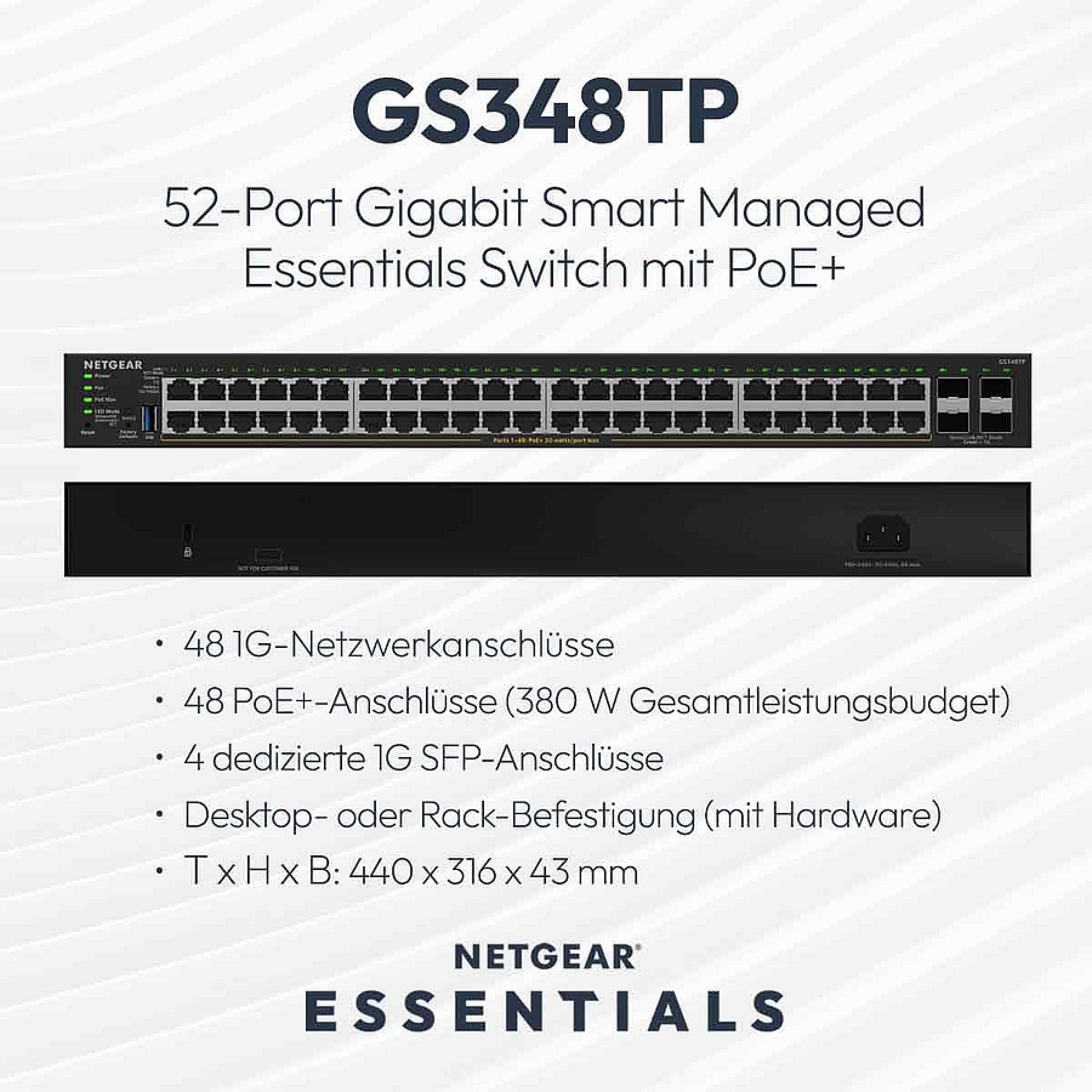 NETGEAR S350 48P GE POE+ SMART SWITCH (GS348TP)
