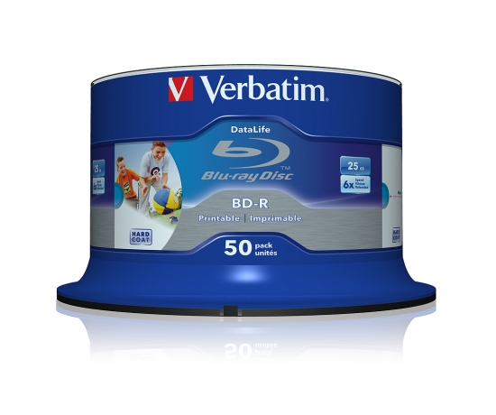 VERBATIM Blu-Ray BD-R SL Datalife HTL 25GB 6x 50er Spindel bedruckbar