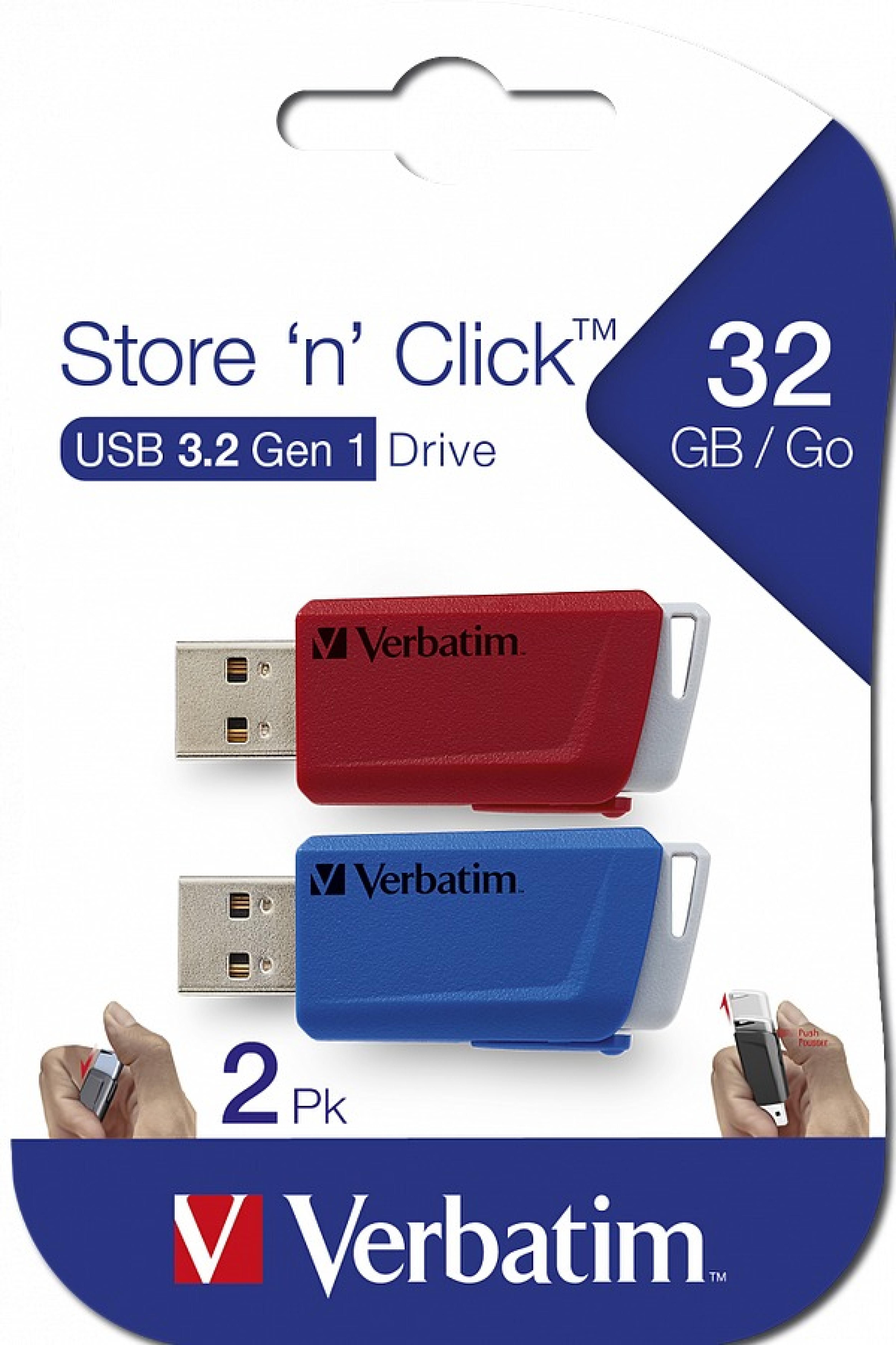 VERBATIM USB 3.2 Drive 32GB 2er-Set Storen Click, rot-blau
