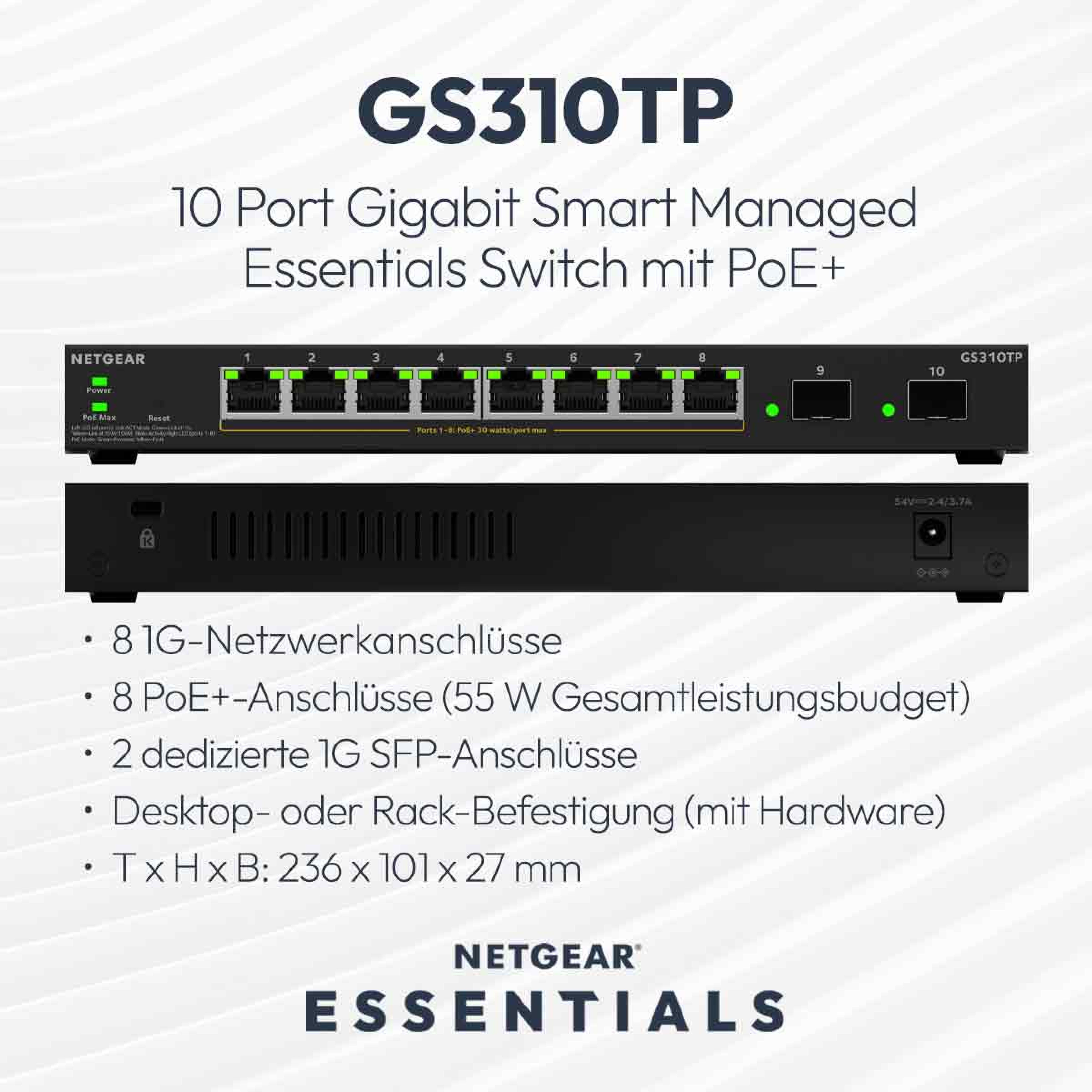 NETGEAR S350 8P GE POE+ SMART SWITCH (GS310TP)