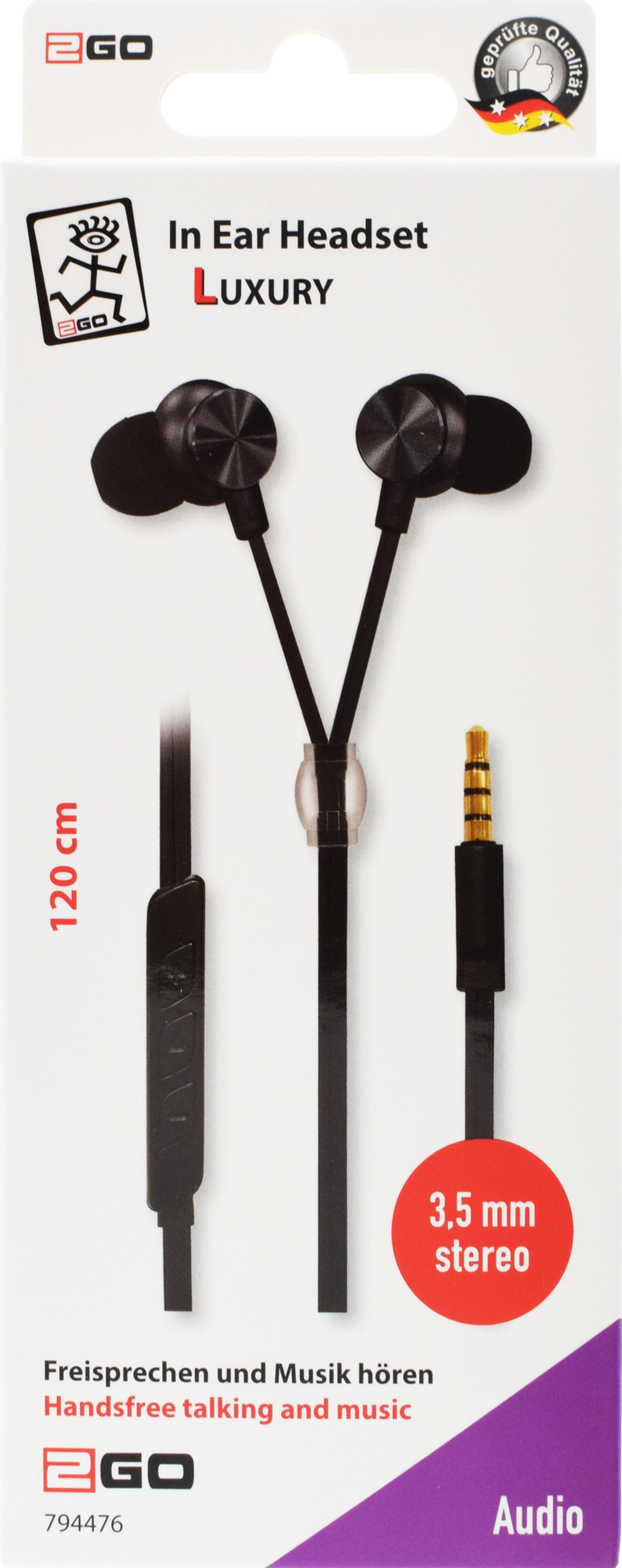 2GO In-Ear Stereo-Headset "Luxury" Zipper-Style anthrazit