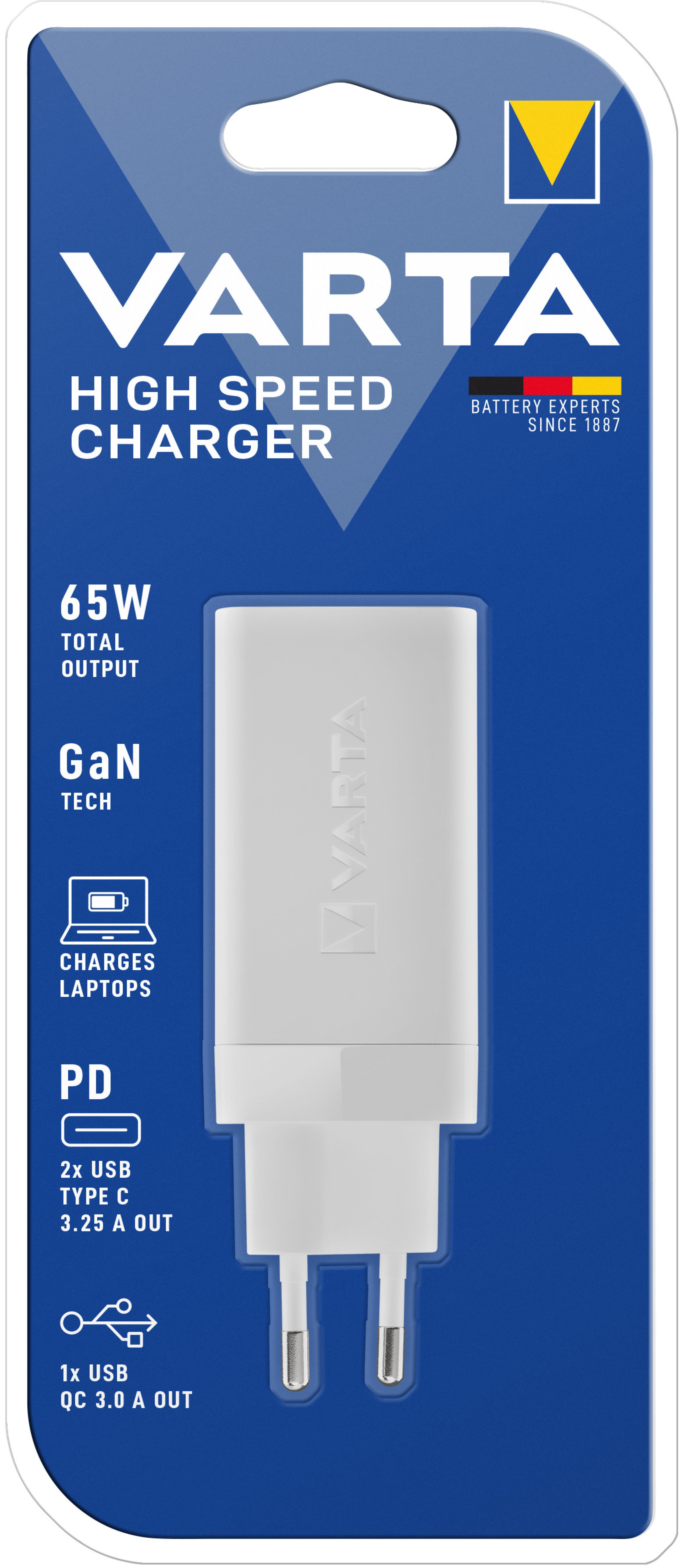 Varta Ladegeraet High Speed Charger 65W 2x USB-C 1x USB-A