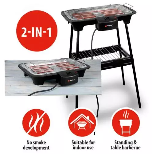 2-in-1 Elektrogrill, rauchfrei, für den Indoor- und Outdoor-Gebrauch, als Standgrill und Tischgrill nutzbar