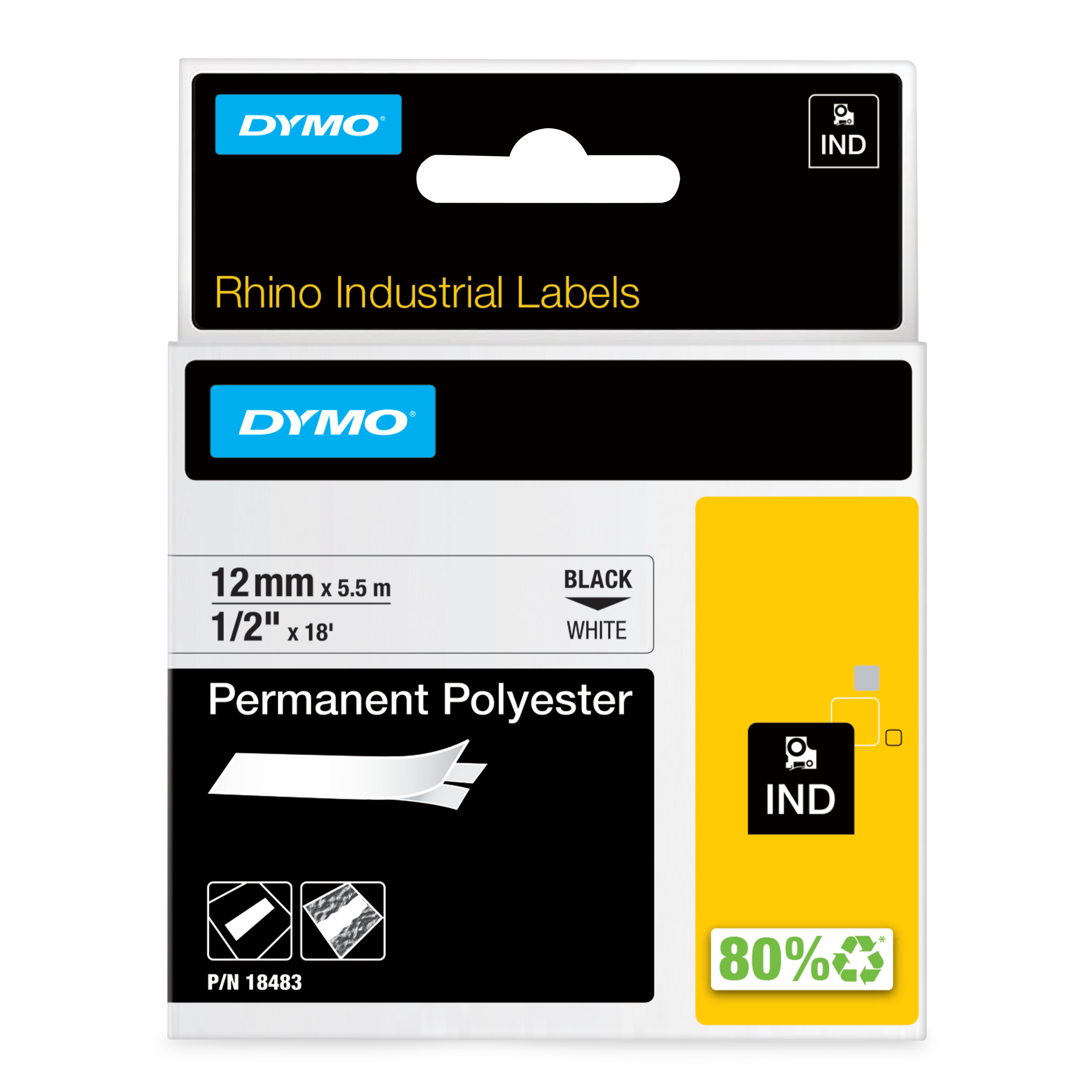 DYMO Rhino Band Polyes. 12mmx5.5m schwarz->weiss