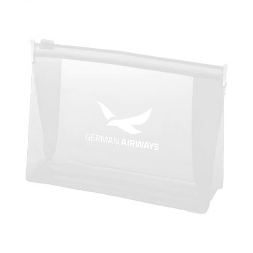 Transparente Kulturtasche mit German Airways Logo, ideal für Reisen