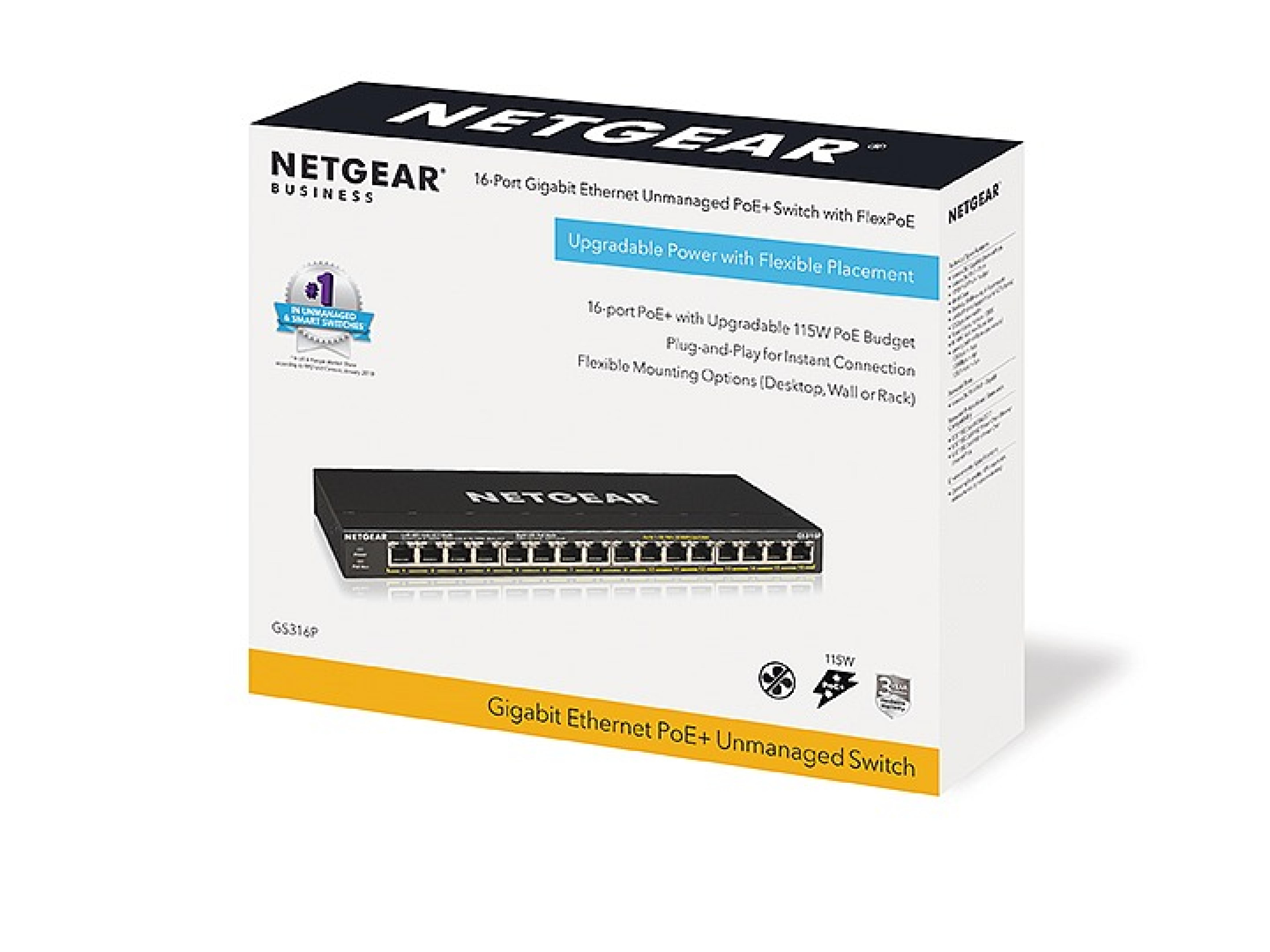 NETGEAR 16-Port GB PoE+ unmanaged Switch 115W mit FlexPoE