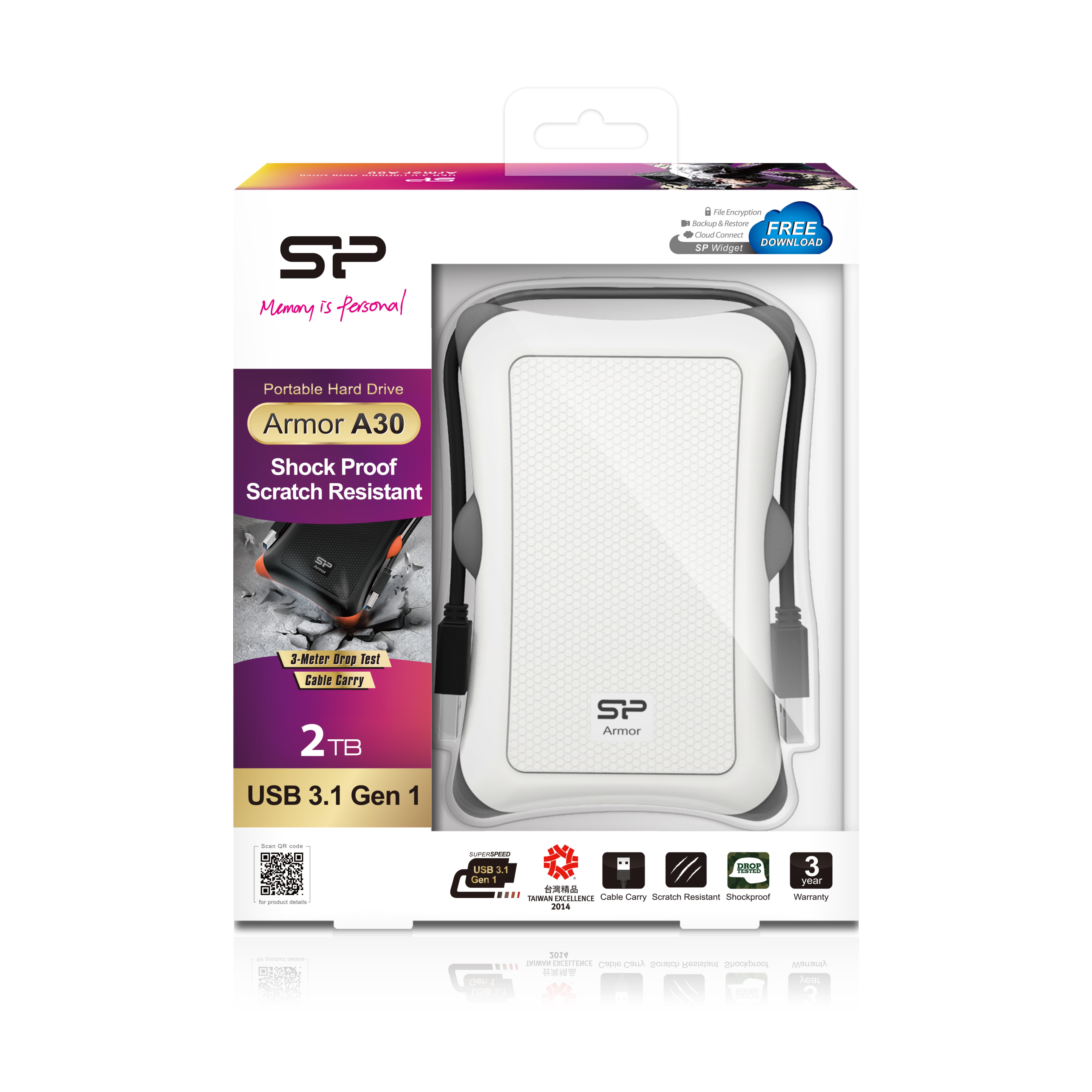 Silicon Power Festplatte 6.3cm 2TB USB3.0 A30Anti-shock Weiss extern r