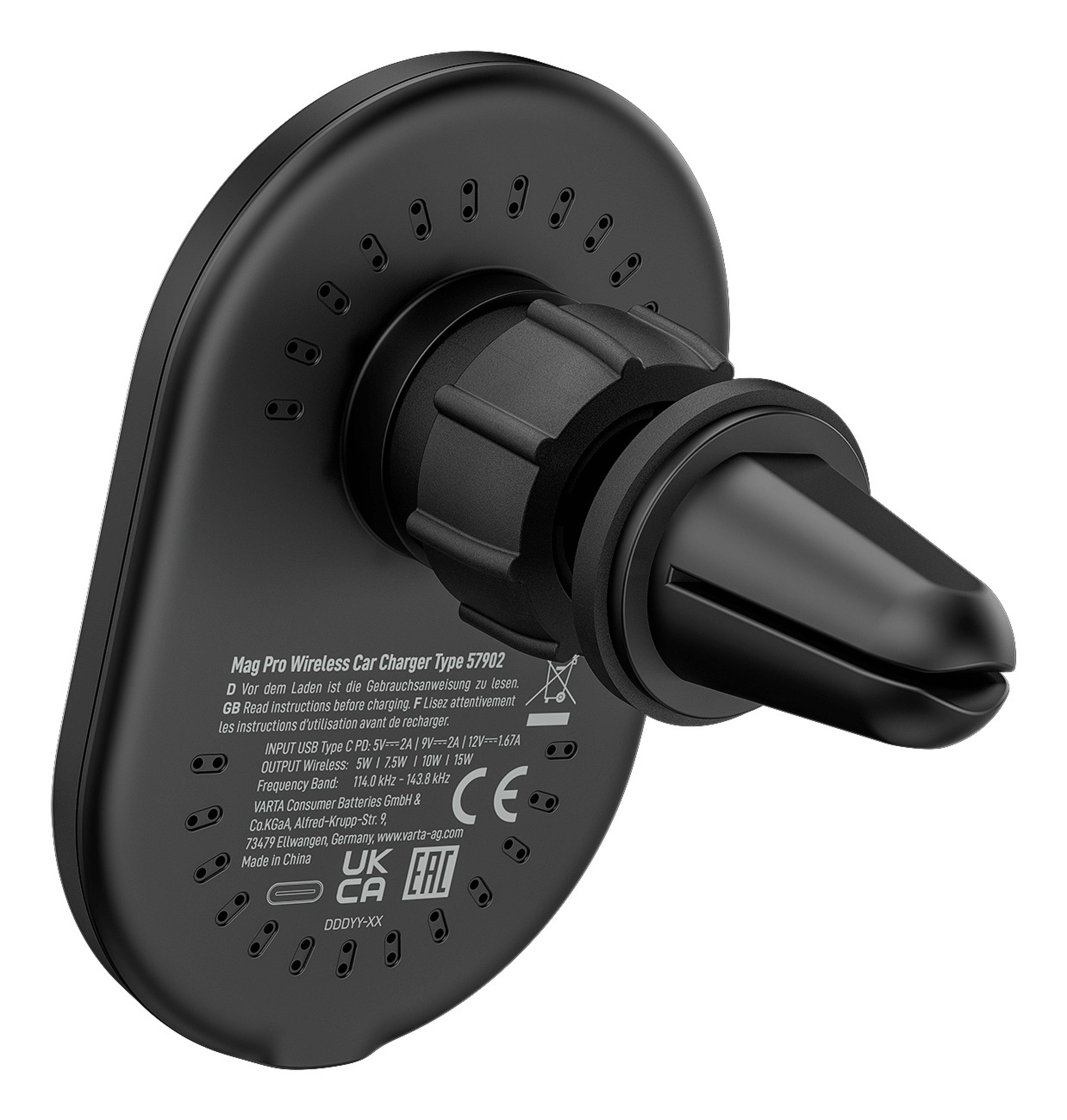 Varta Mag Pro Wireless Auto Ladegeraet 15W schwarz