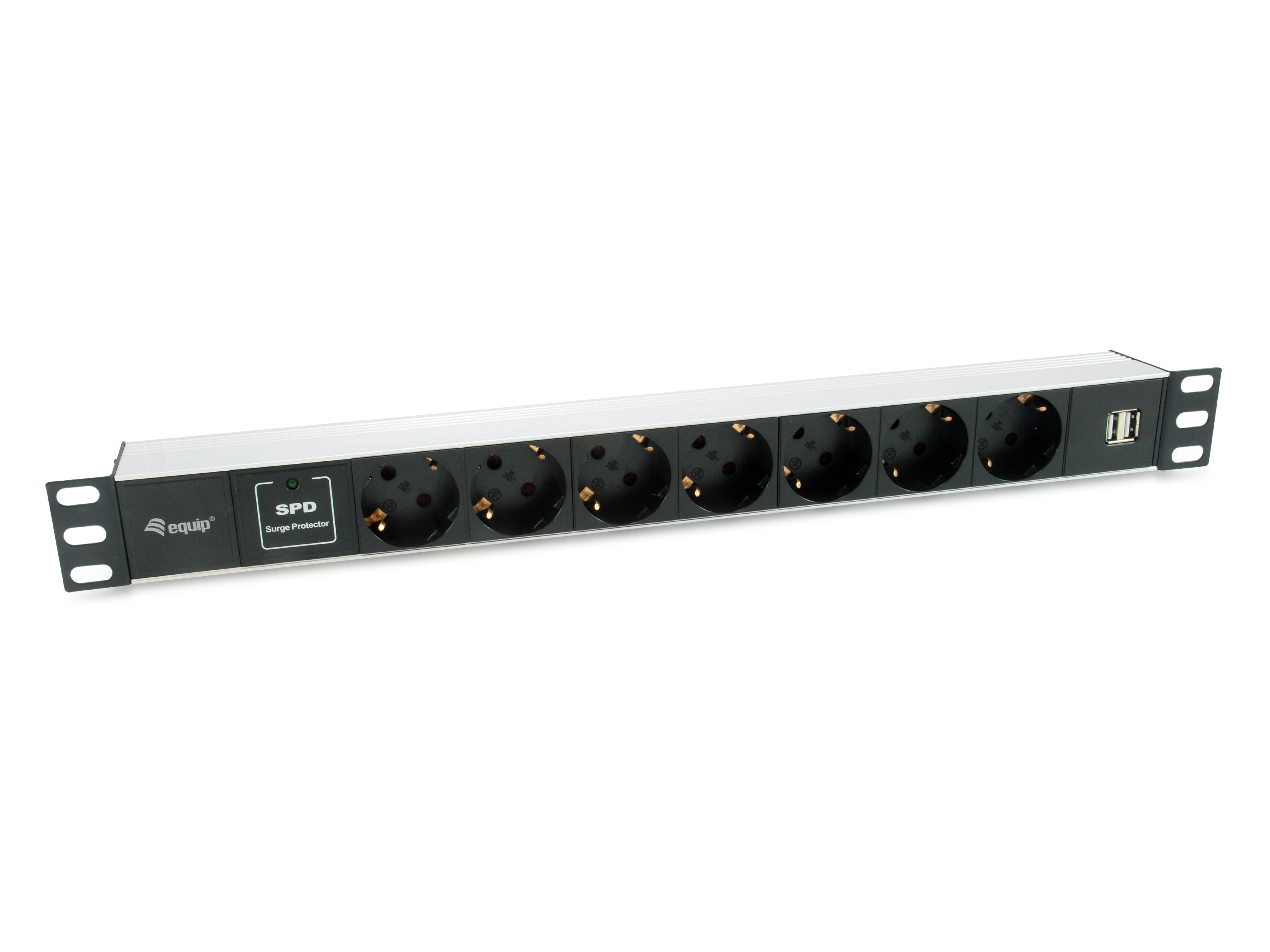 Equip 19" Steckdosenleiste 7xSchuko/2xUSBA->St.90°UESS Alu.