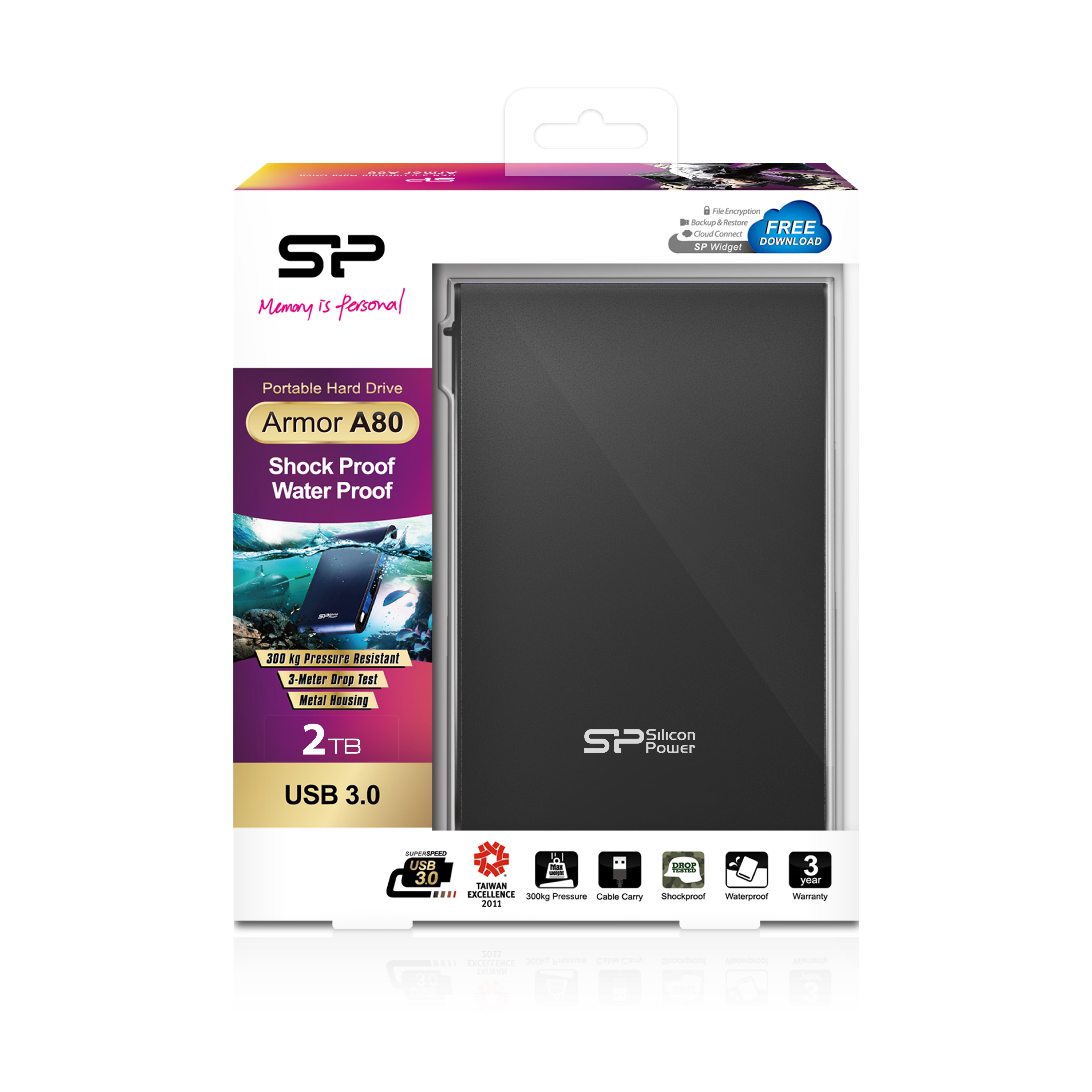 Silicon Power Festplatte 6.3cm 2TB USB3.0 A80 Black/Shock/Wa extern re