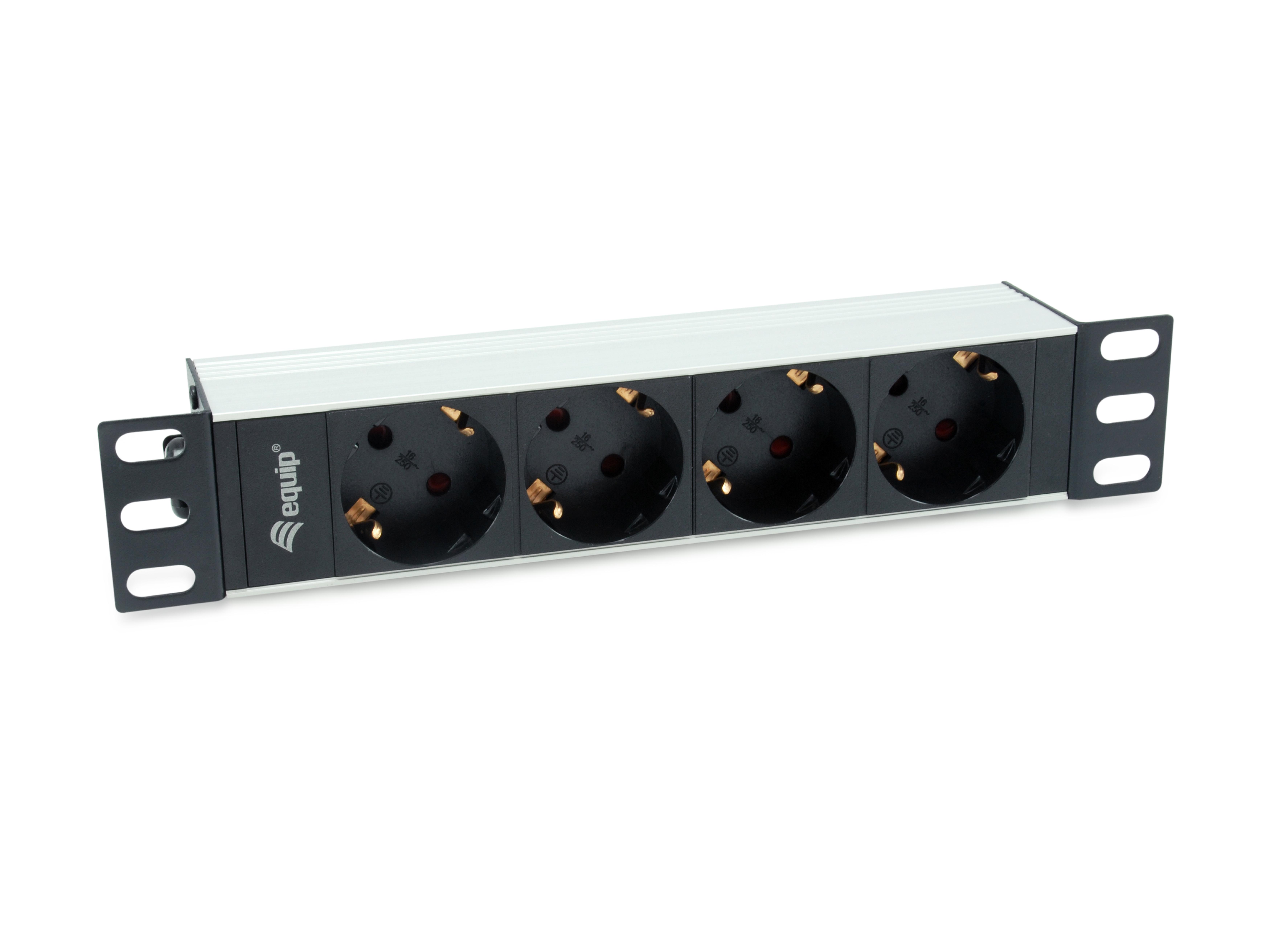 Equip 10" Steckdosenleiste 4xSchuko->St.90° si. Alu.