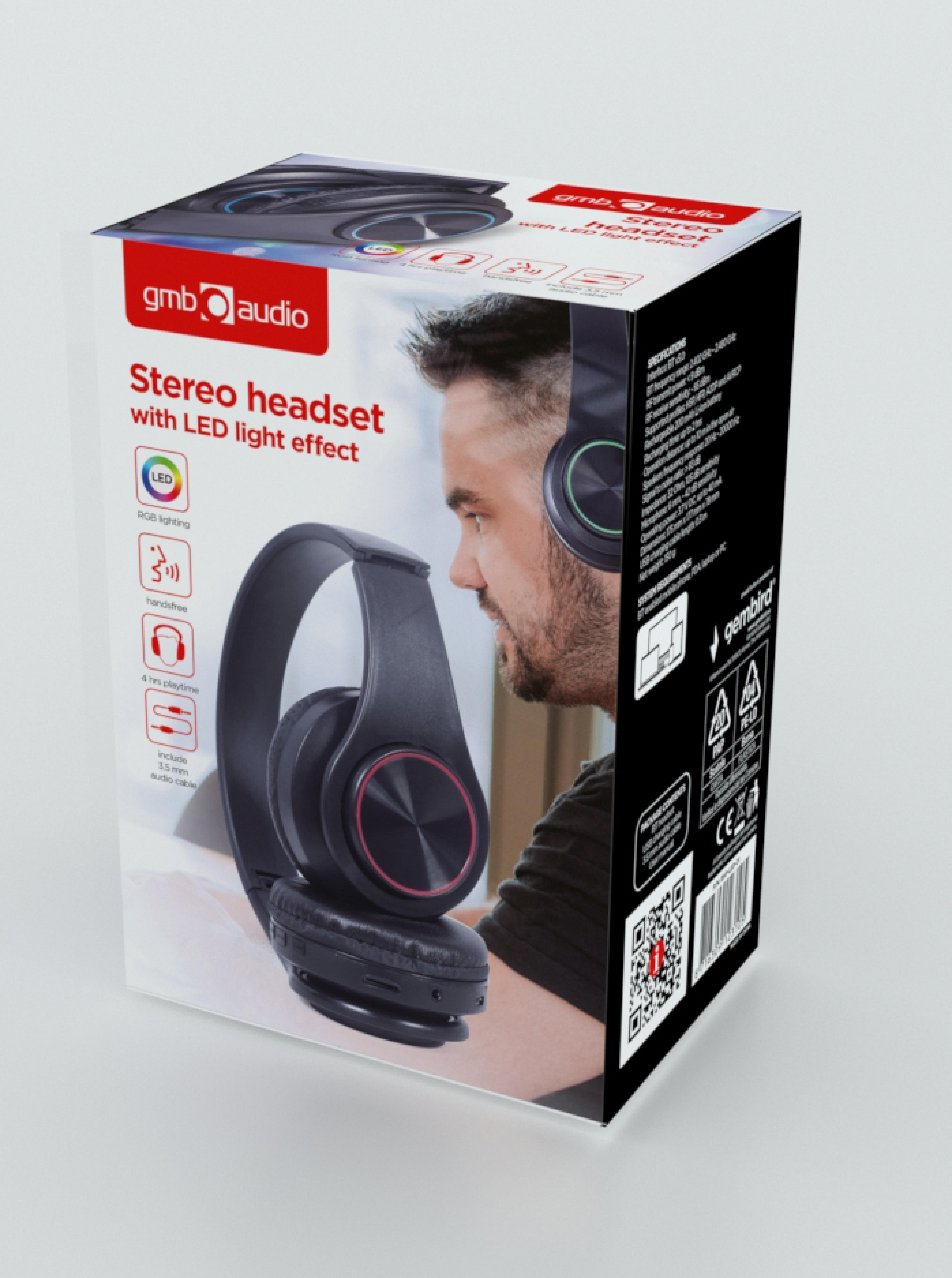 gembird Bluetooth Stereo Kopfhoerer LED effekt